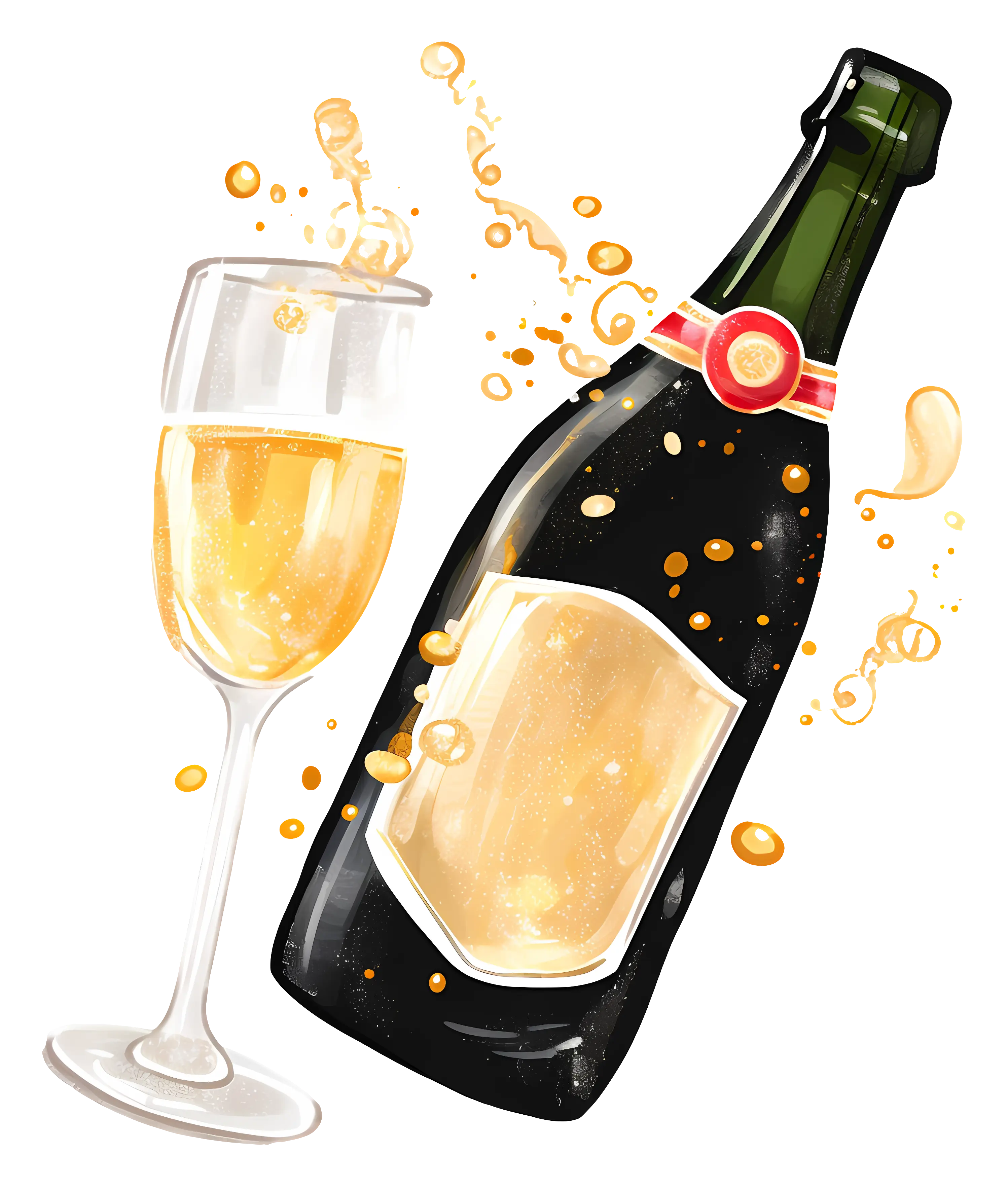 Bubbly Champagne Bottle with Glass