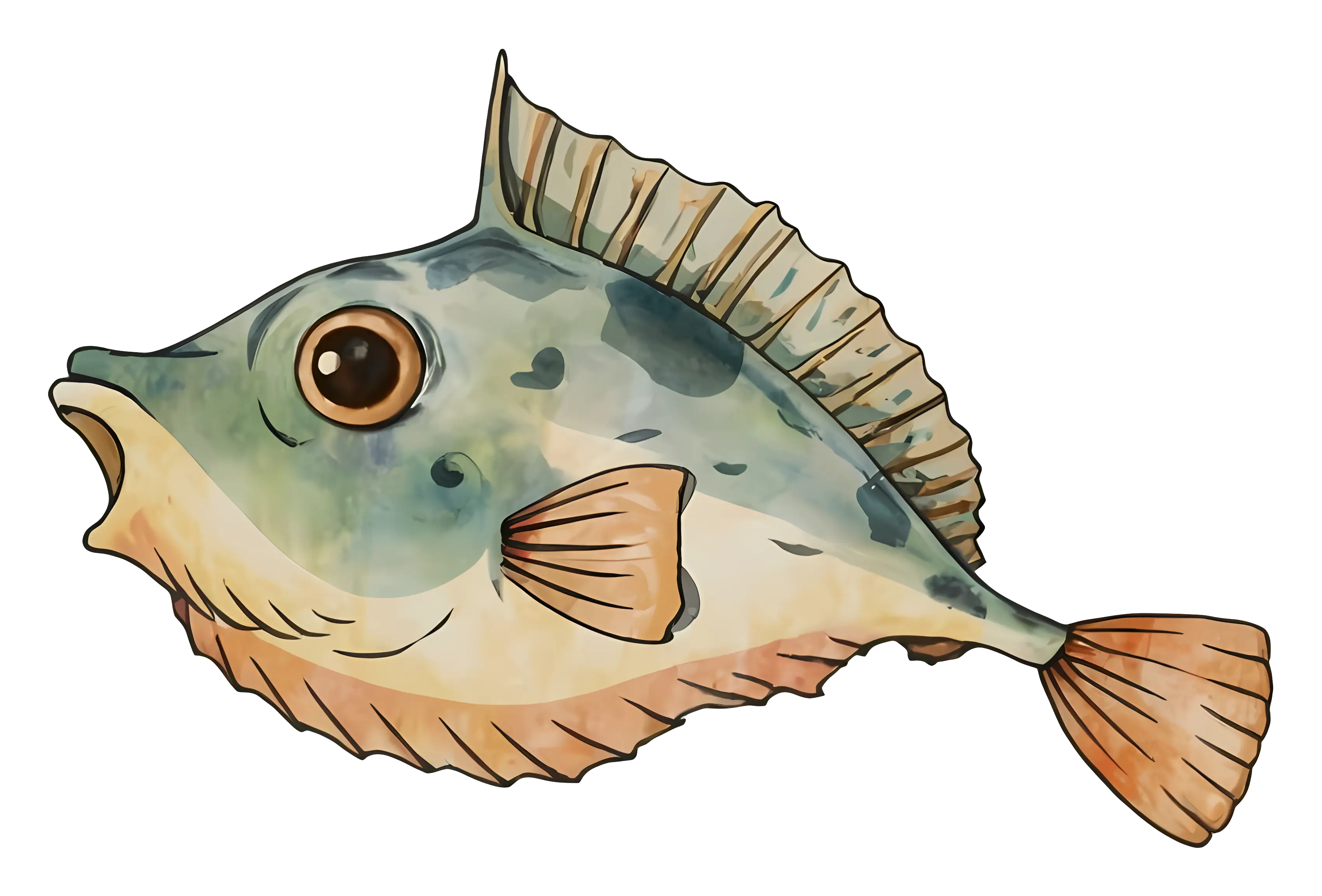 Watercolor Fish Illustration with Detailed Fins