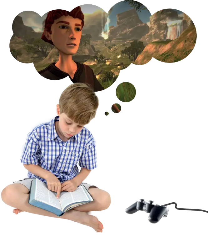 Boy Reading and Imagining