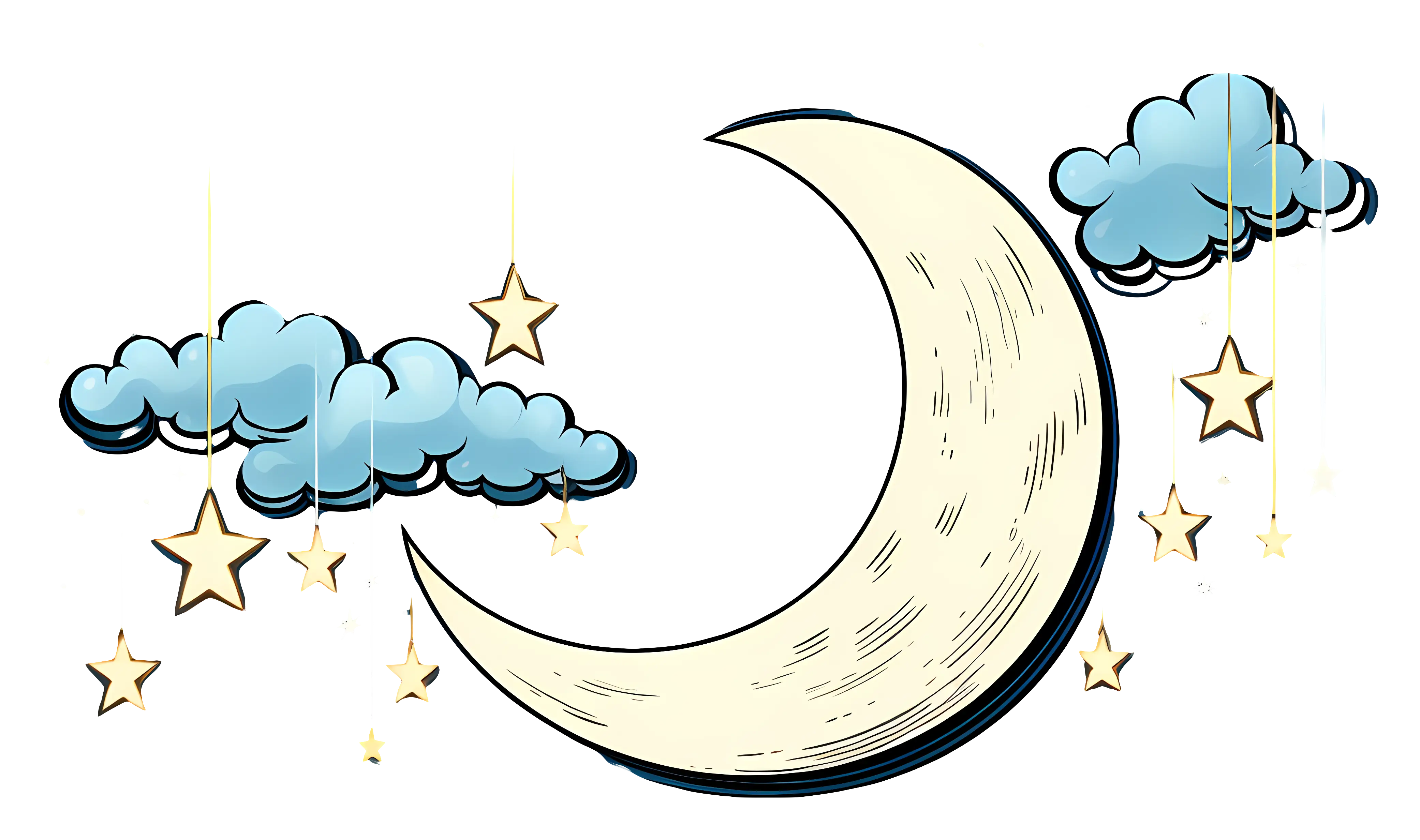 Crescent Moon and Stars in a Night Sky Illustration