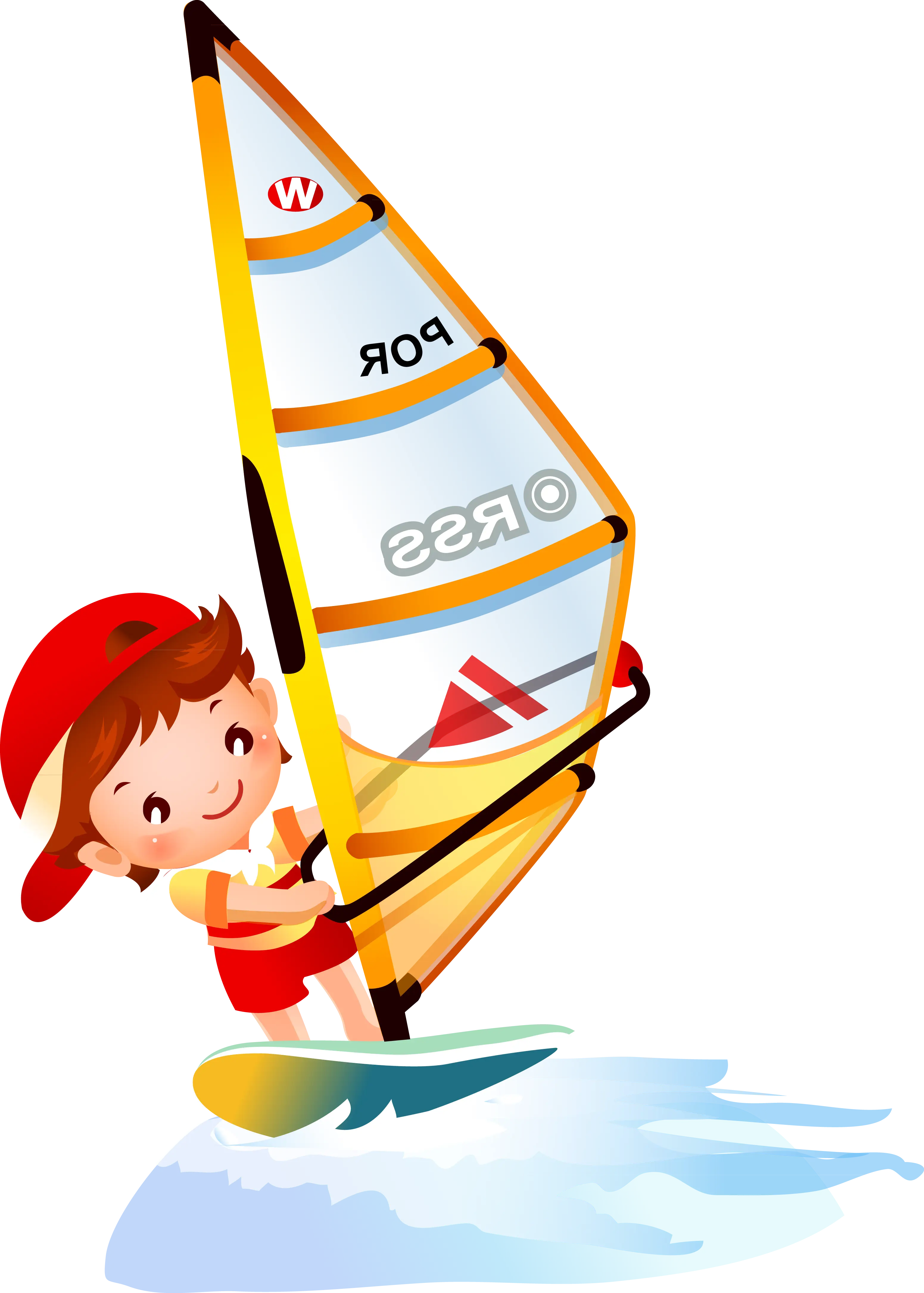 Cartoon Boy Windsurfing