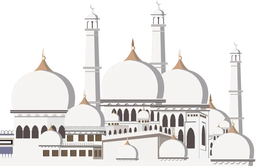 Illustration of a Mosque with Domes and Minarets