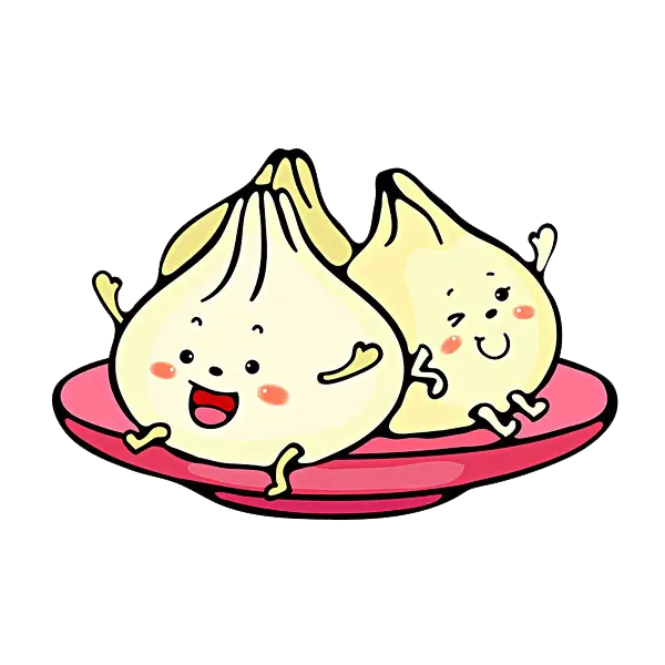 Cute Cartoon Dumplings on Plate