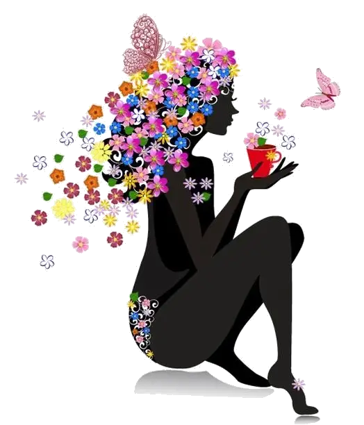Silhouette Woman with Flowers and Butterfly