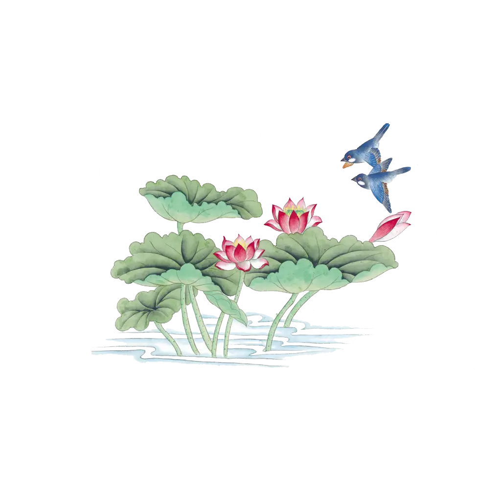 Lotus flowers and bird