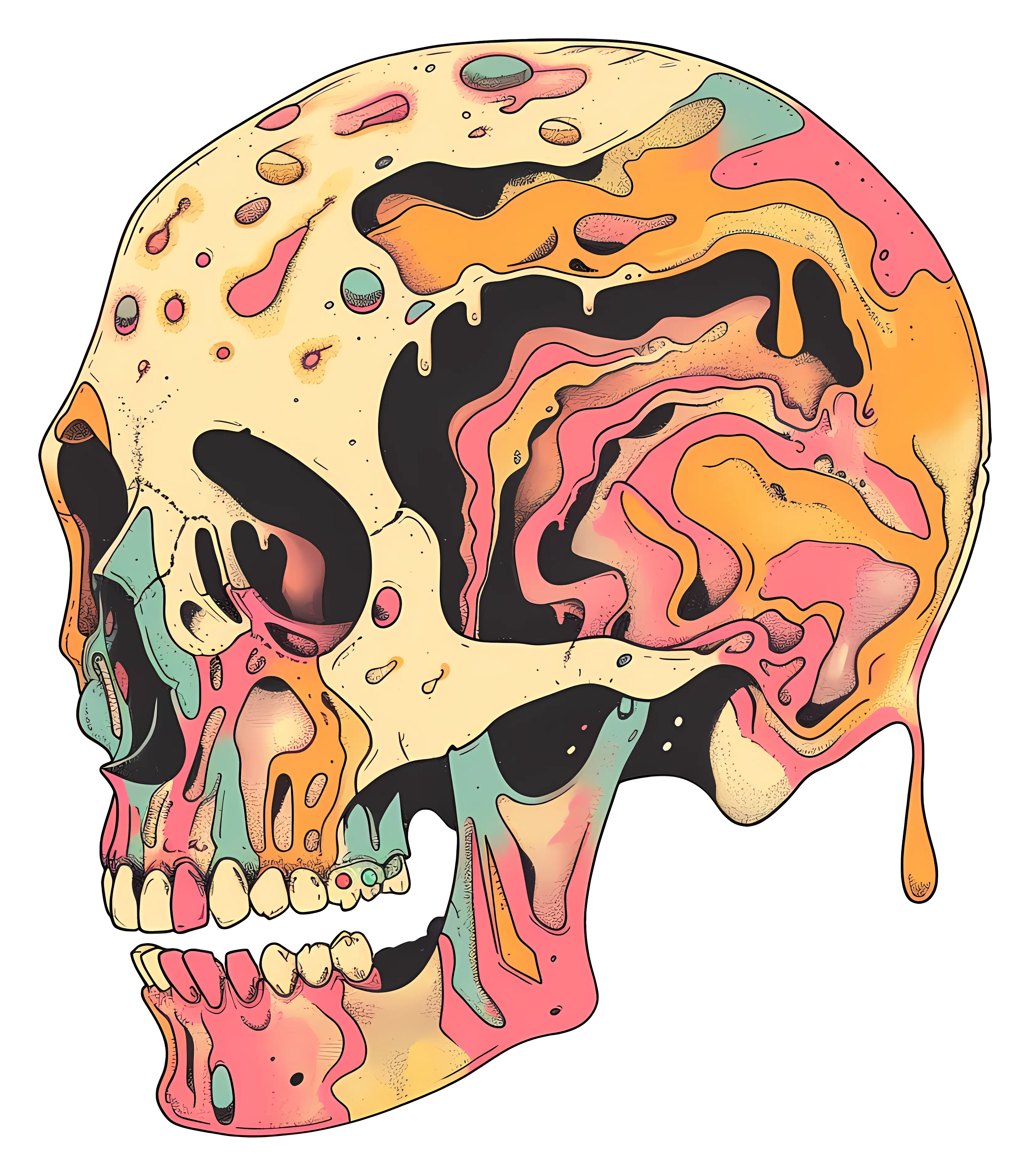 Psychedelic Skull Design with Melting Colors