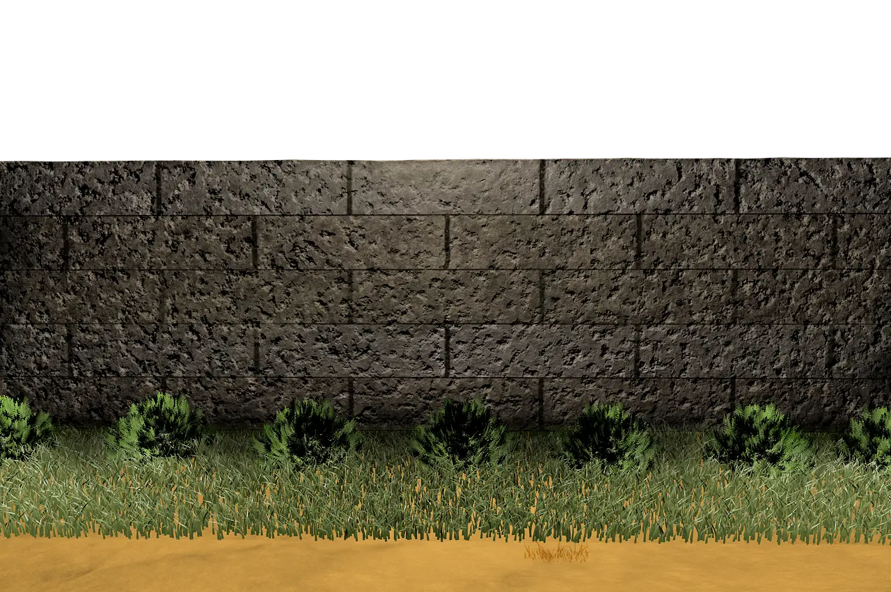 Stone Wall and Grass Landscape Background