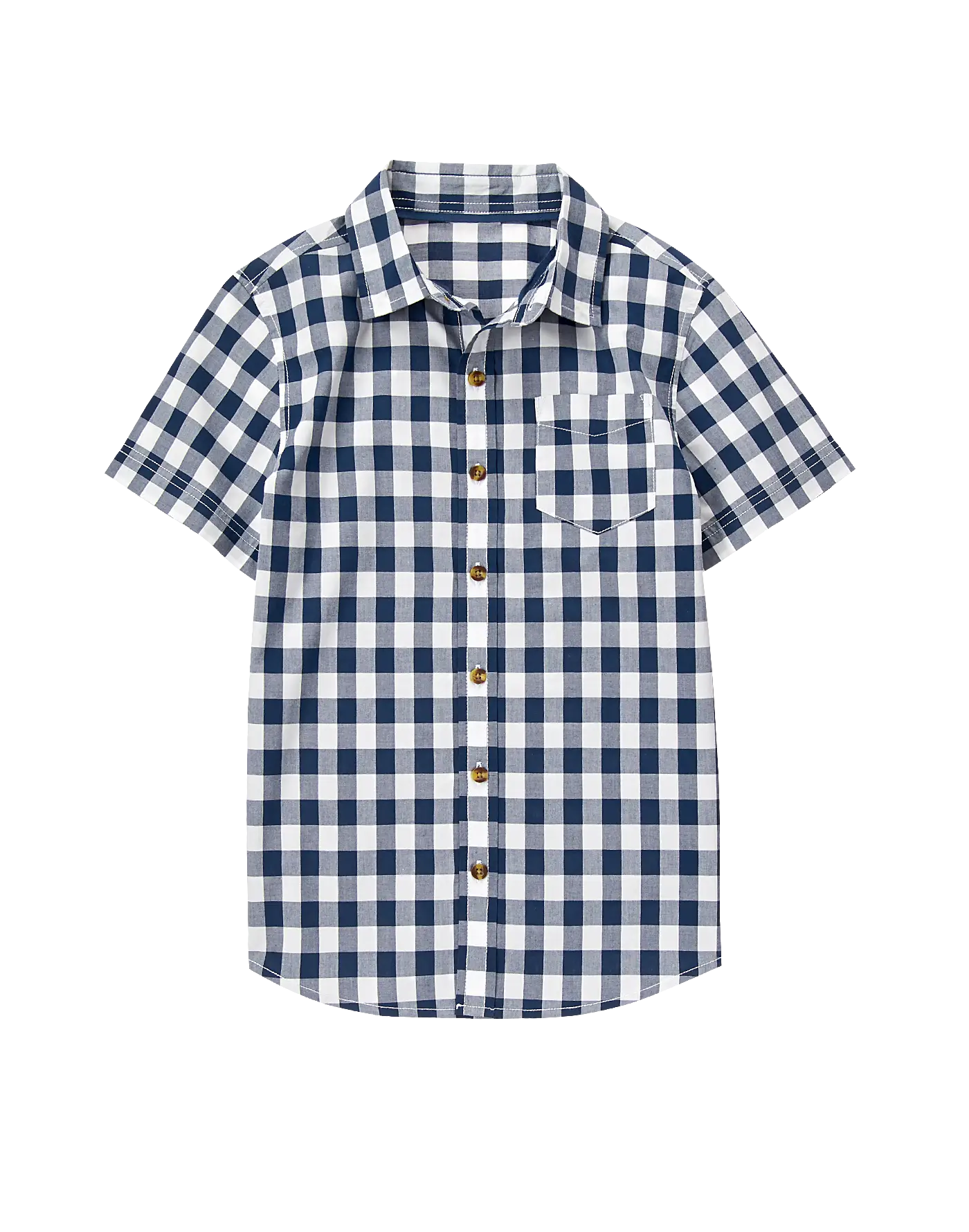 Blue and White Checkered Short-Sleeve Shirt