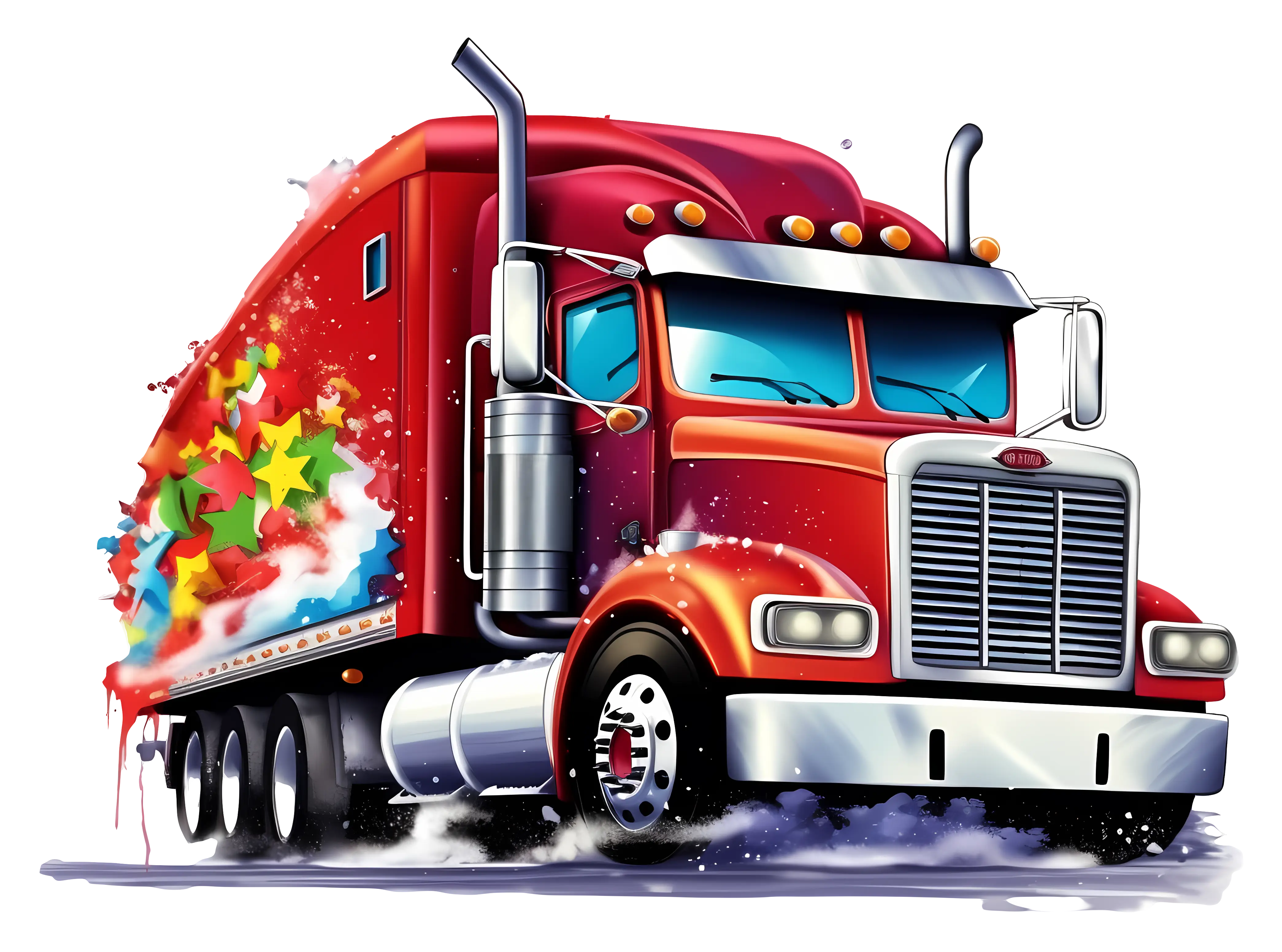 Red Truck with Colorful Decorations Illustration