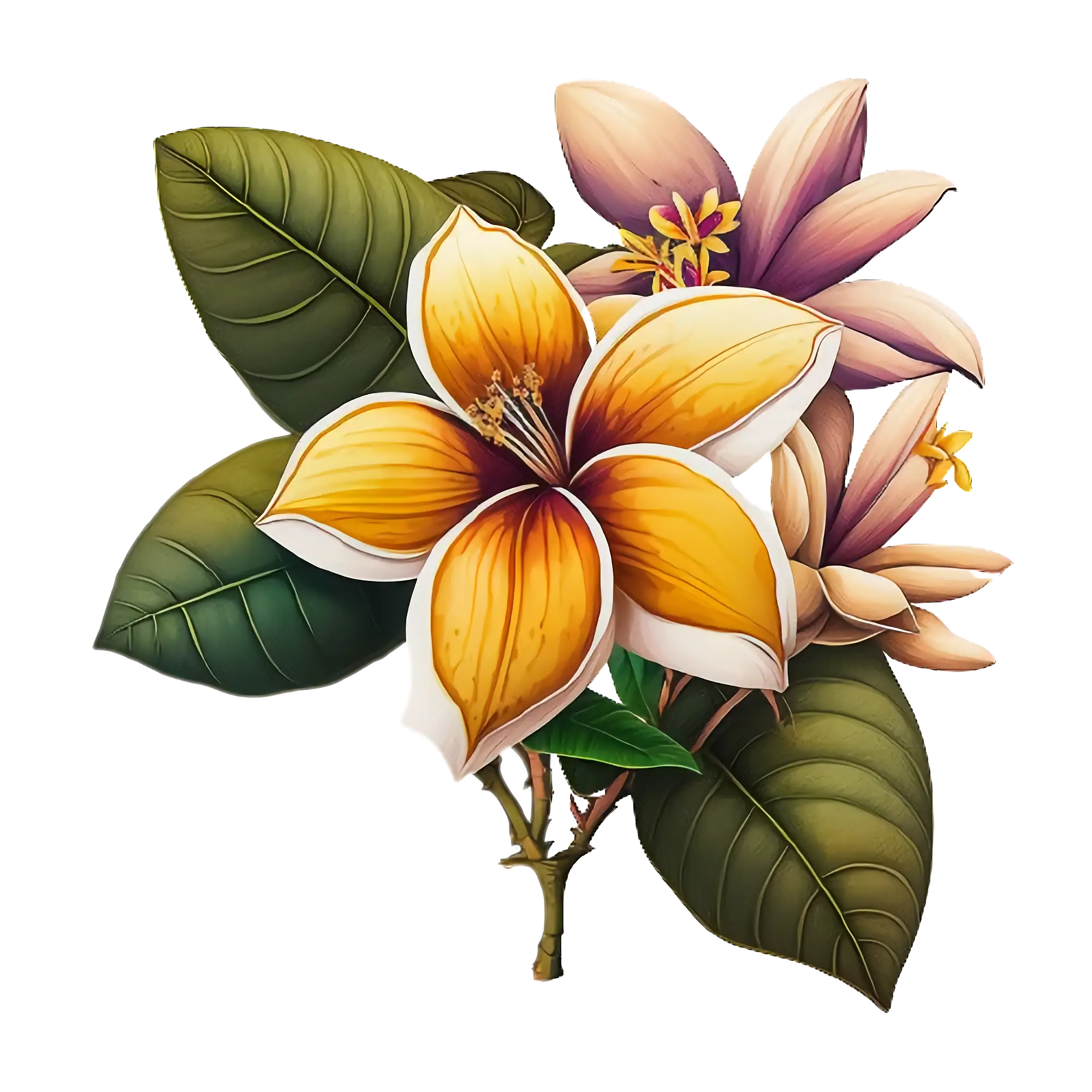 Yellow Frangipani Flower with Leaves