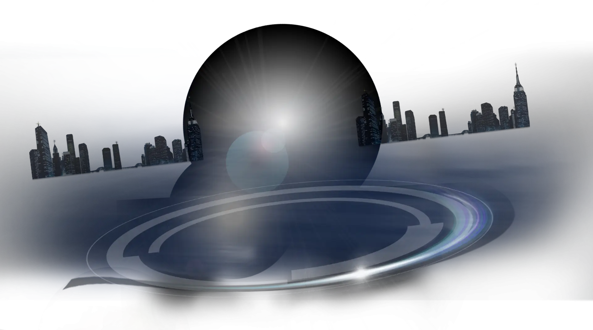 Abstract Black Sphere with Cityscape