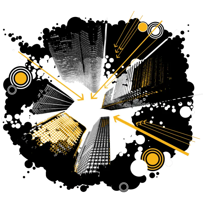 Urban Skyscrapers with Artistic Arrows