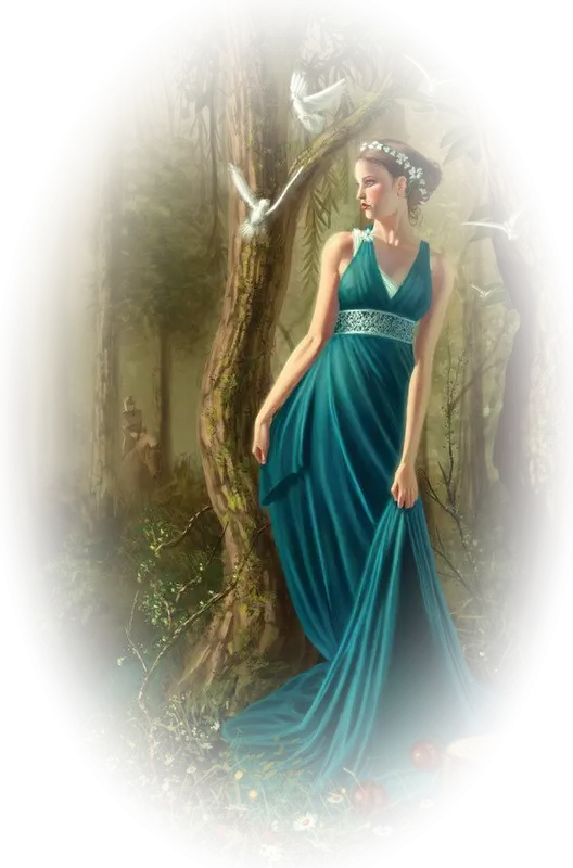 Woman in Blue Dress in Forest