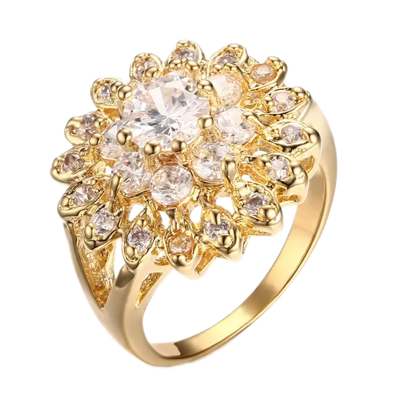 Gold Flower-Shaped Ring with Gemstones