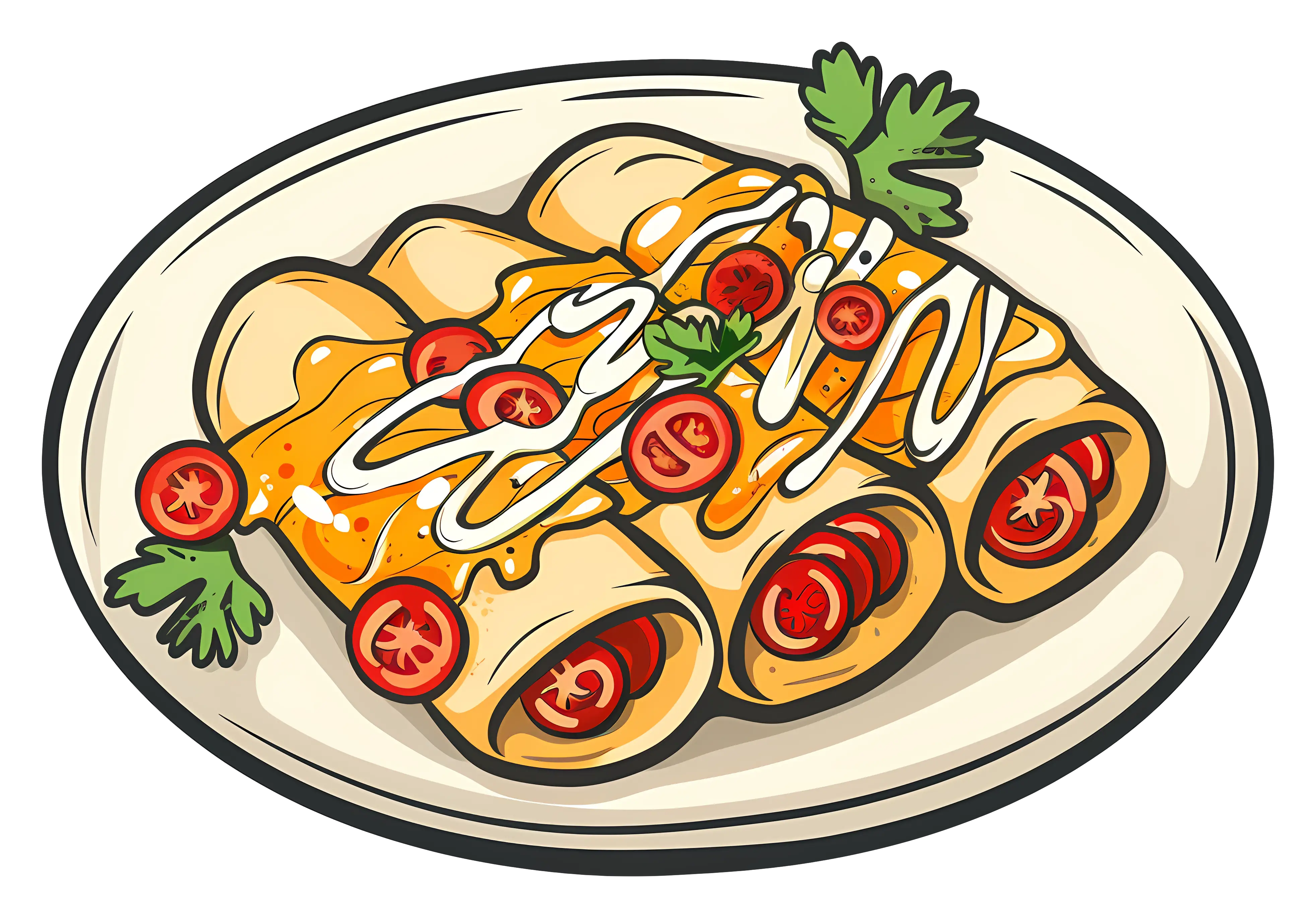 Plate of Enchiladas with Sauce and Garnish