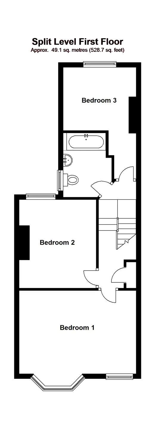 Split-Level First Floor Plan with Bedrooms