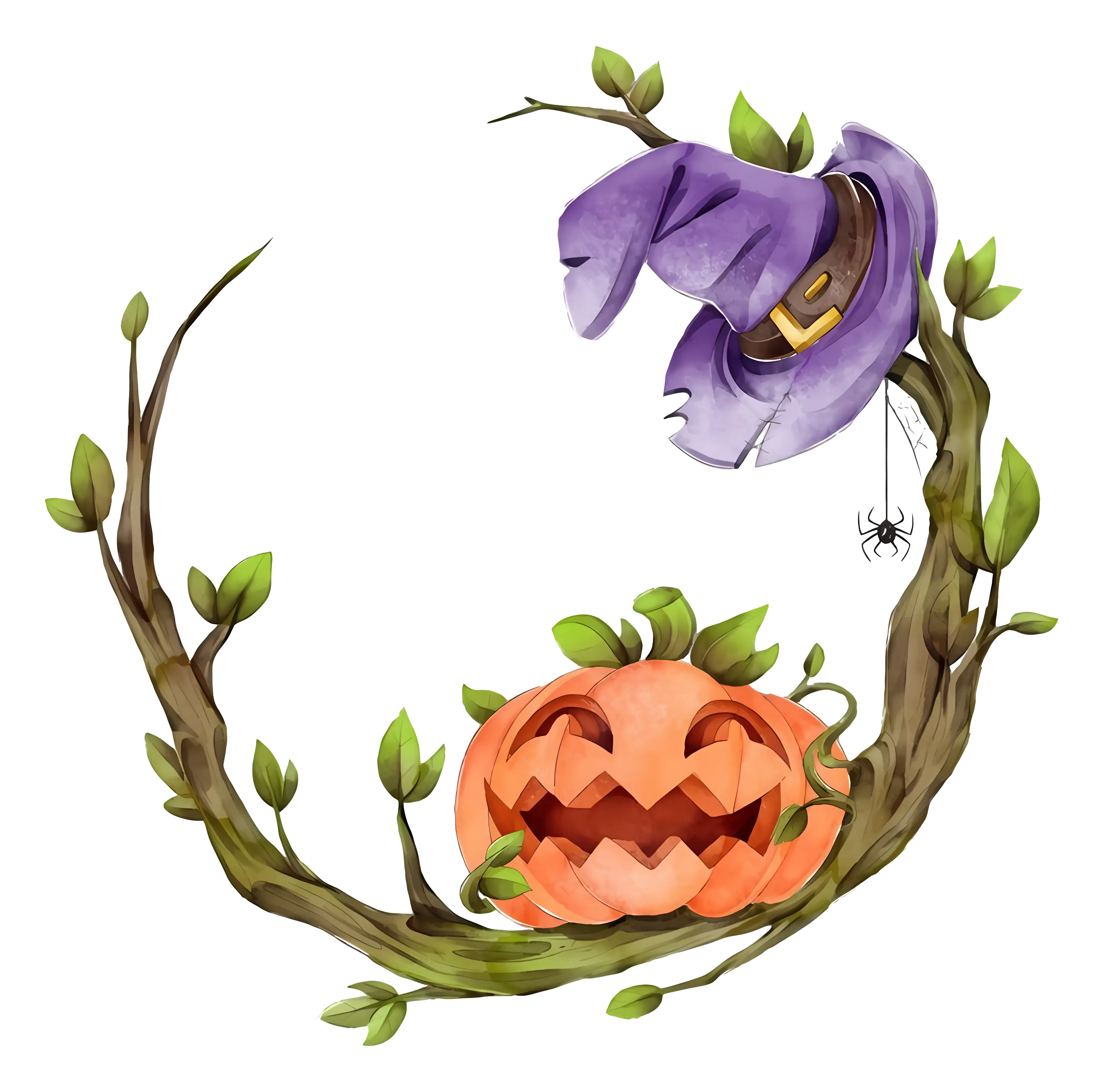Wreath with Pumpkin and Purple Witch Hat