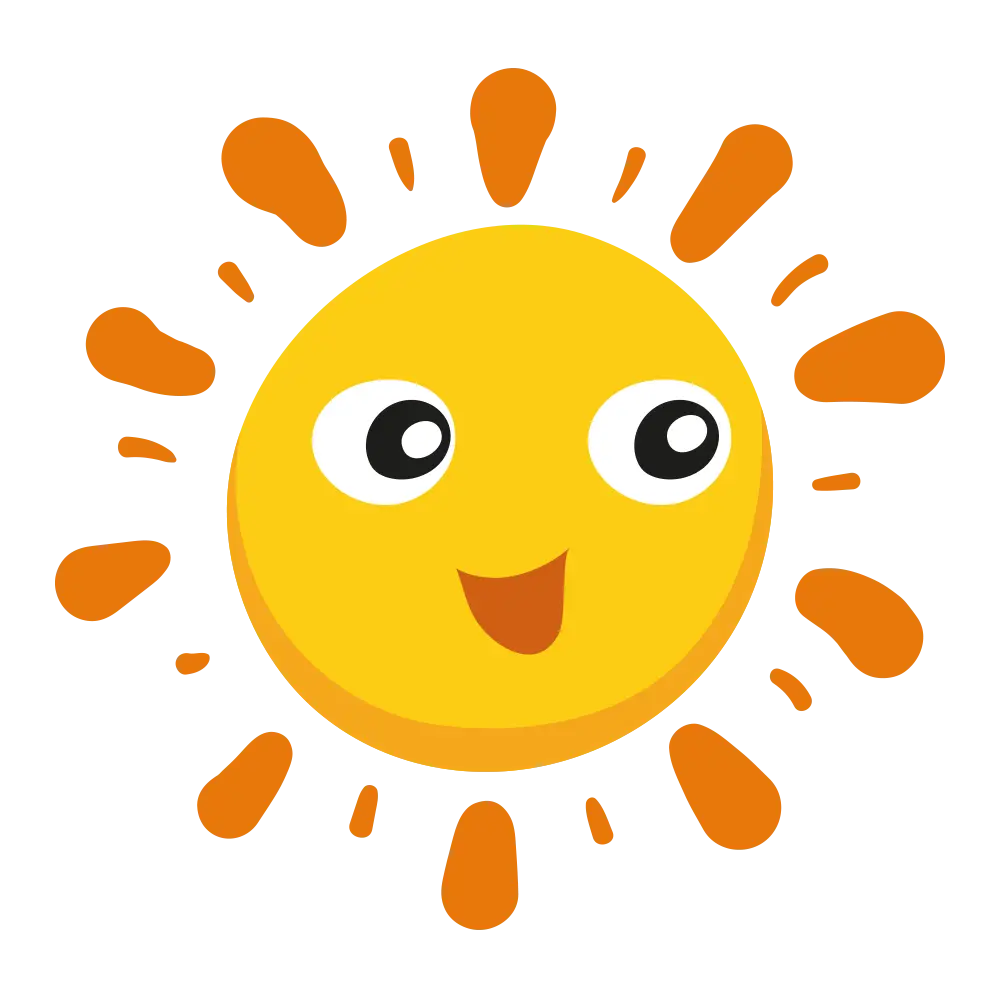 Cartoon Smiling Sun with Bright Rays