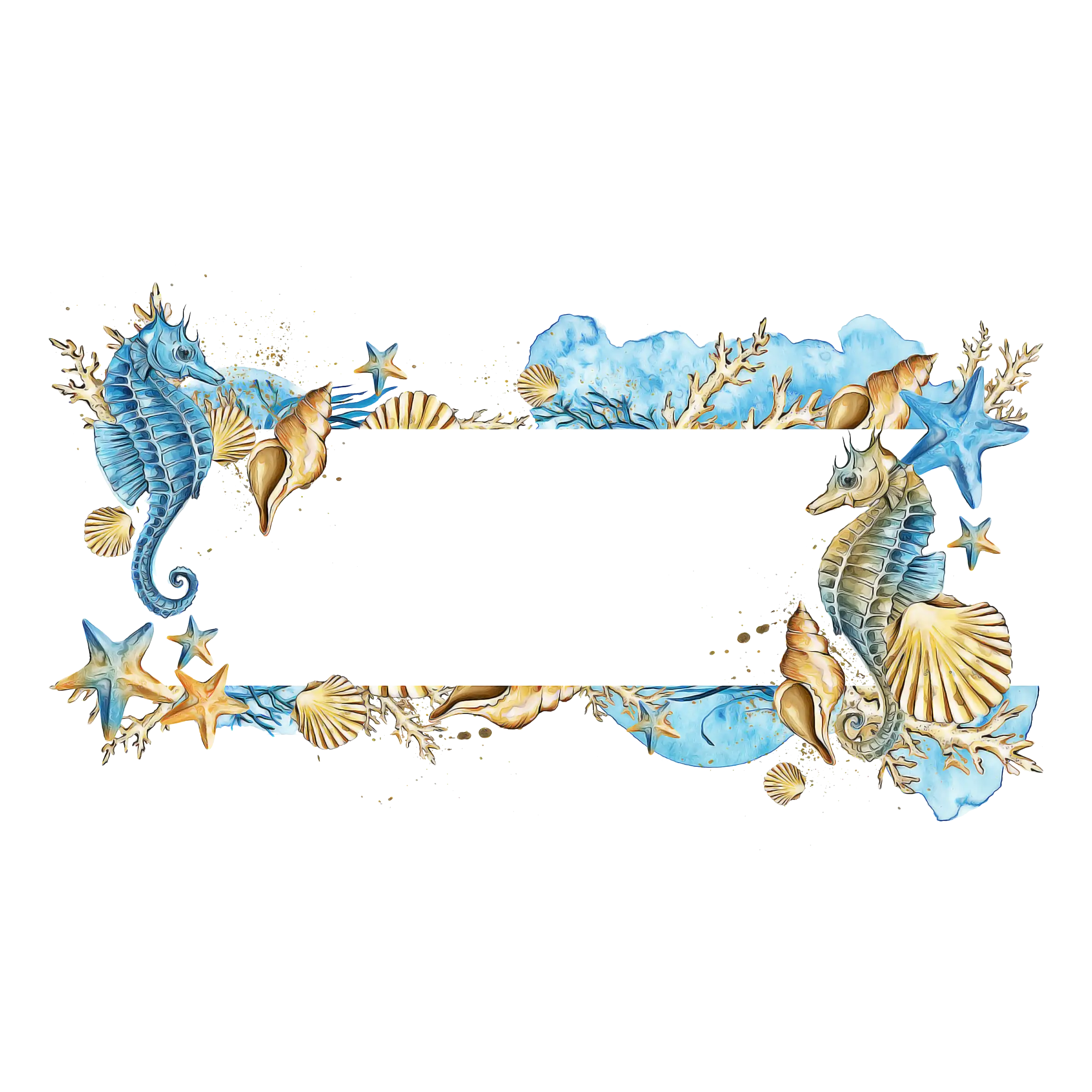 Nautical-Themed Frame with Seahorses and Seashells