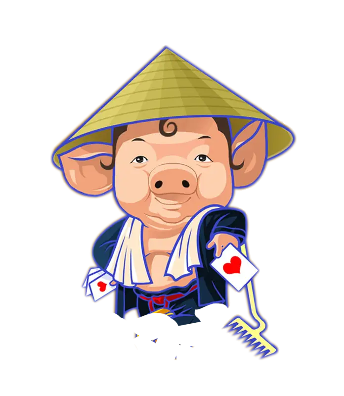 Cartoon Pig Character with Cards