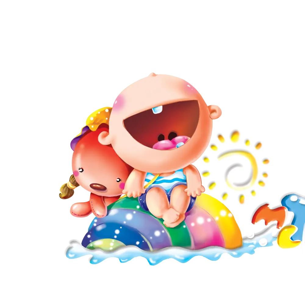 Baby and Teddy Bear in Pool Illustration