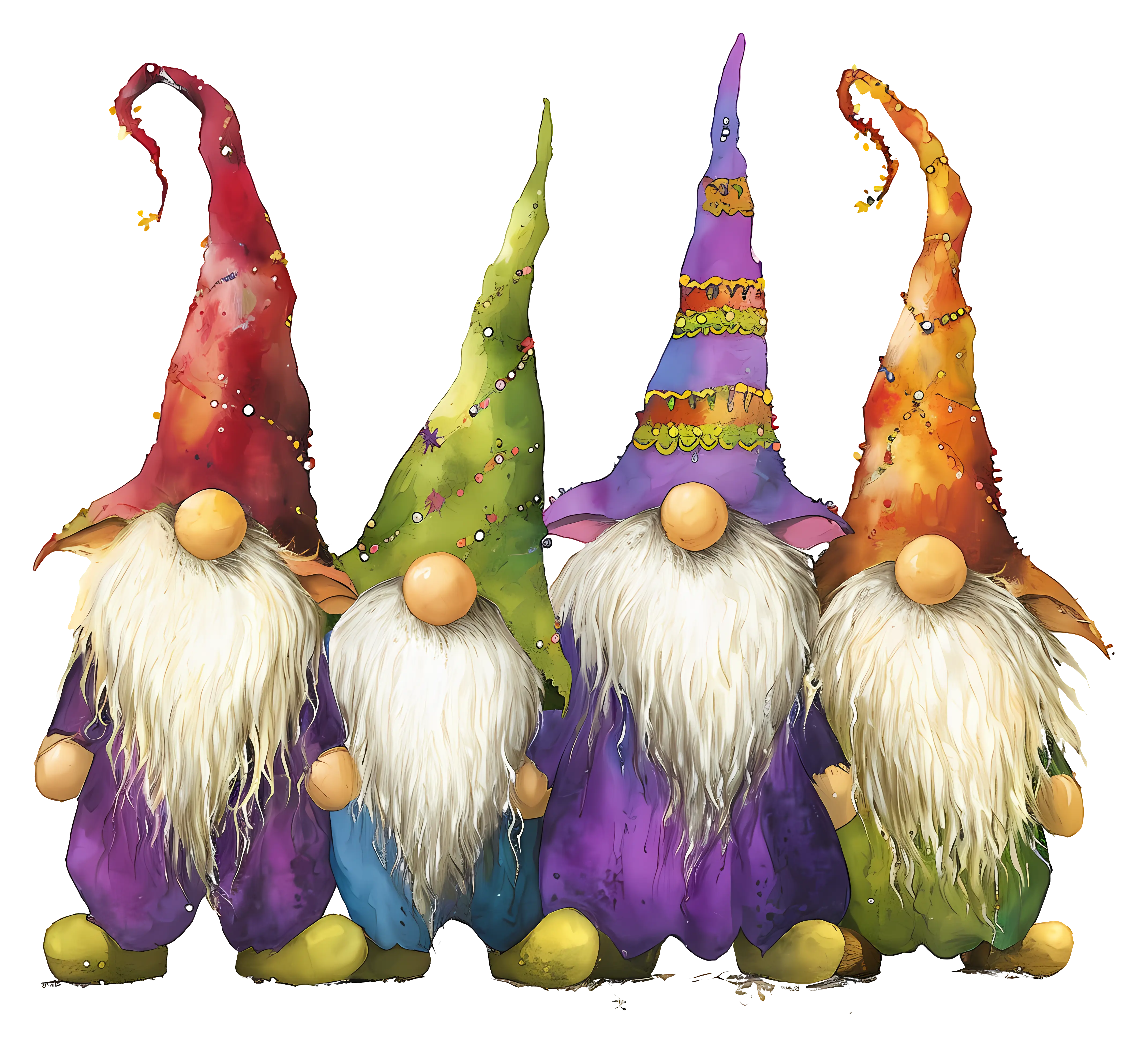 Whimsical Colorful Garden Gnomes Illustration