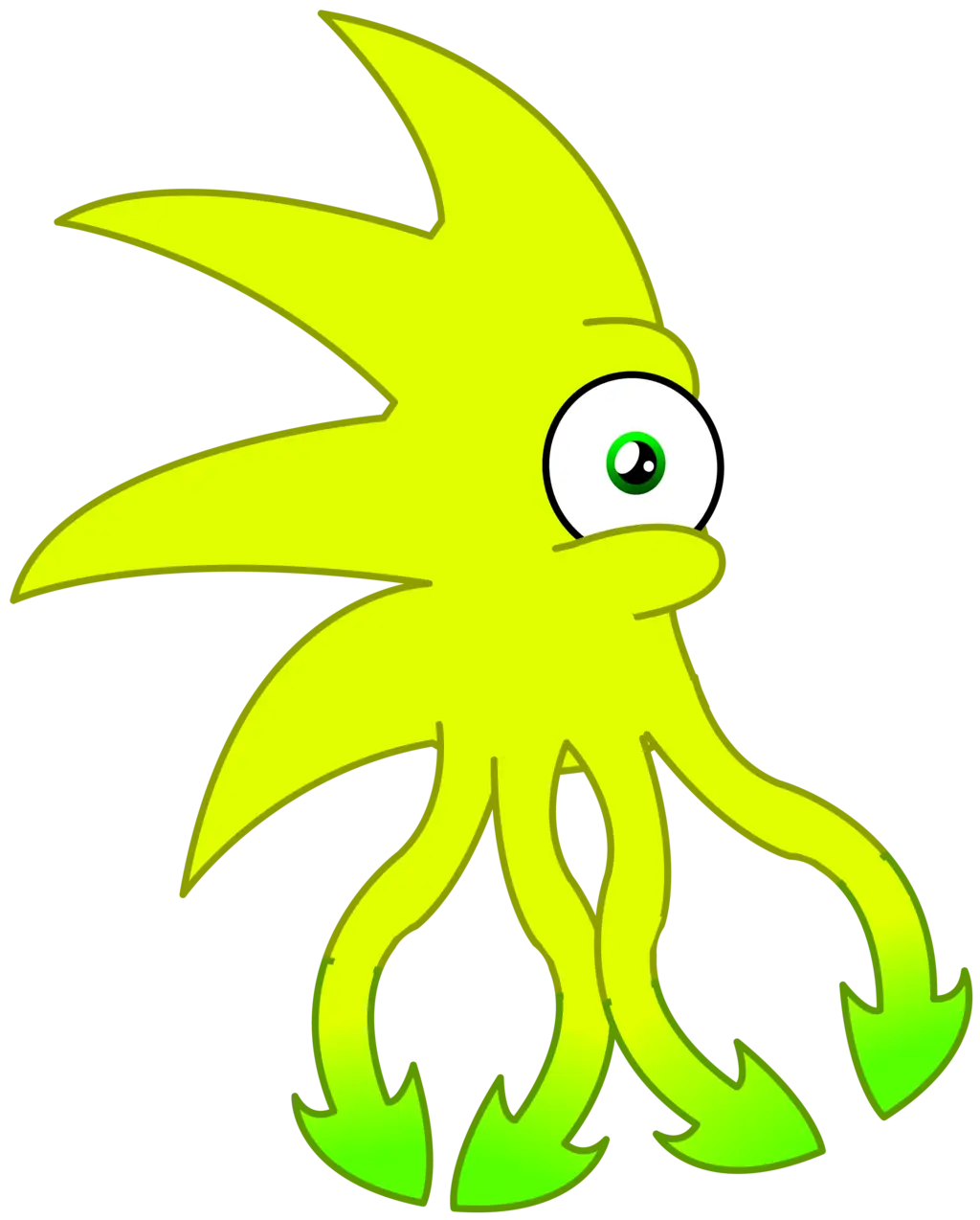 Cartoon Yellow Alien with Green Tentacles