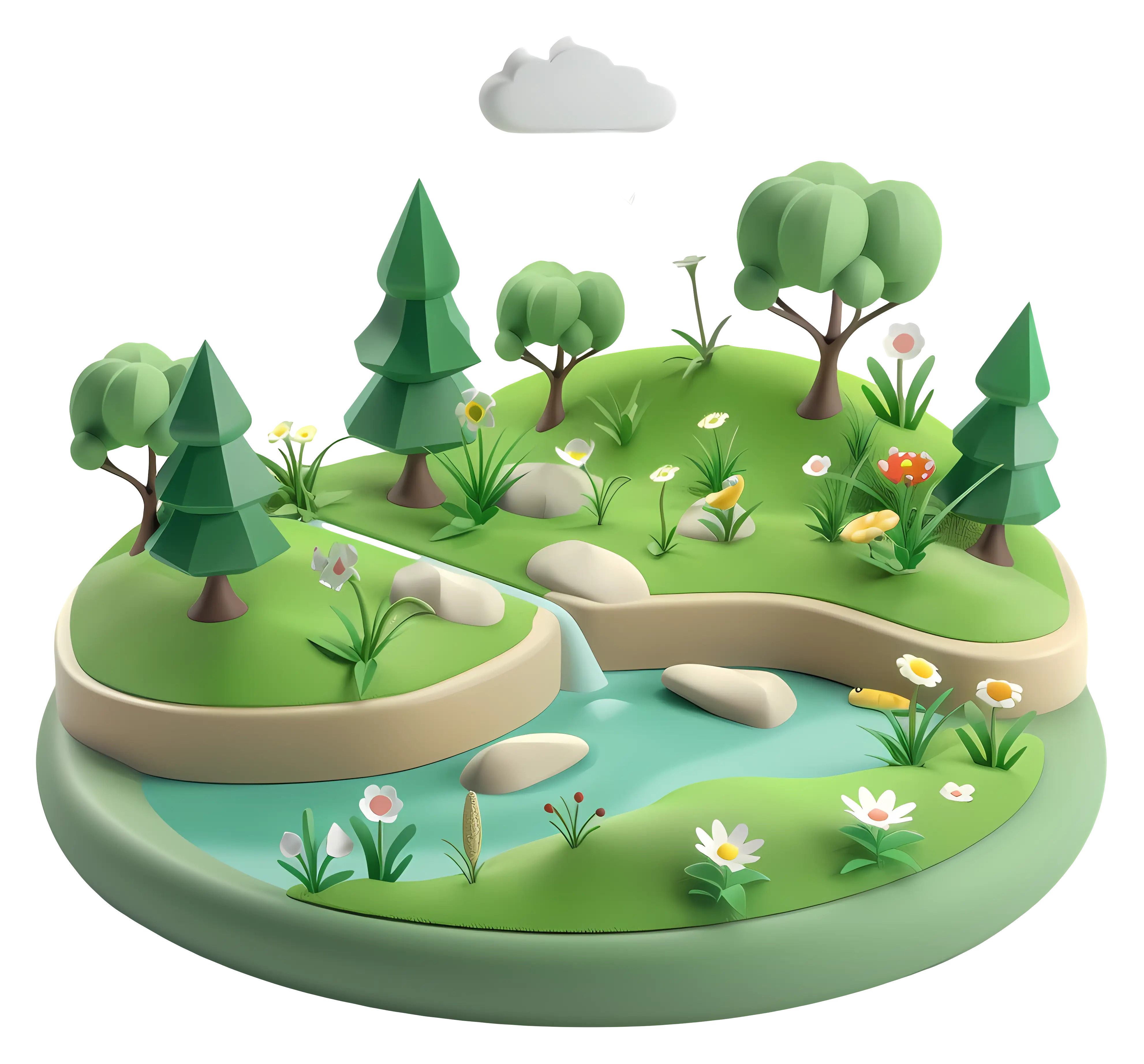 Miniature Landscape with Trees and River