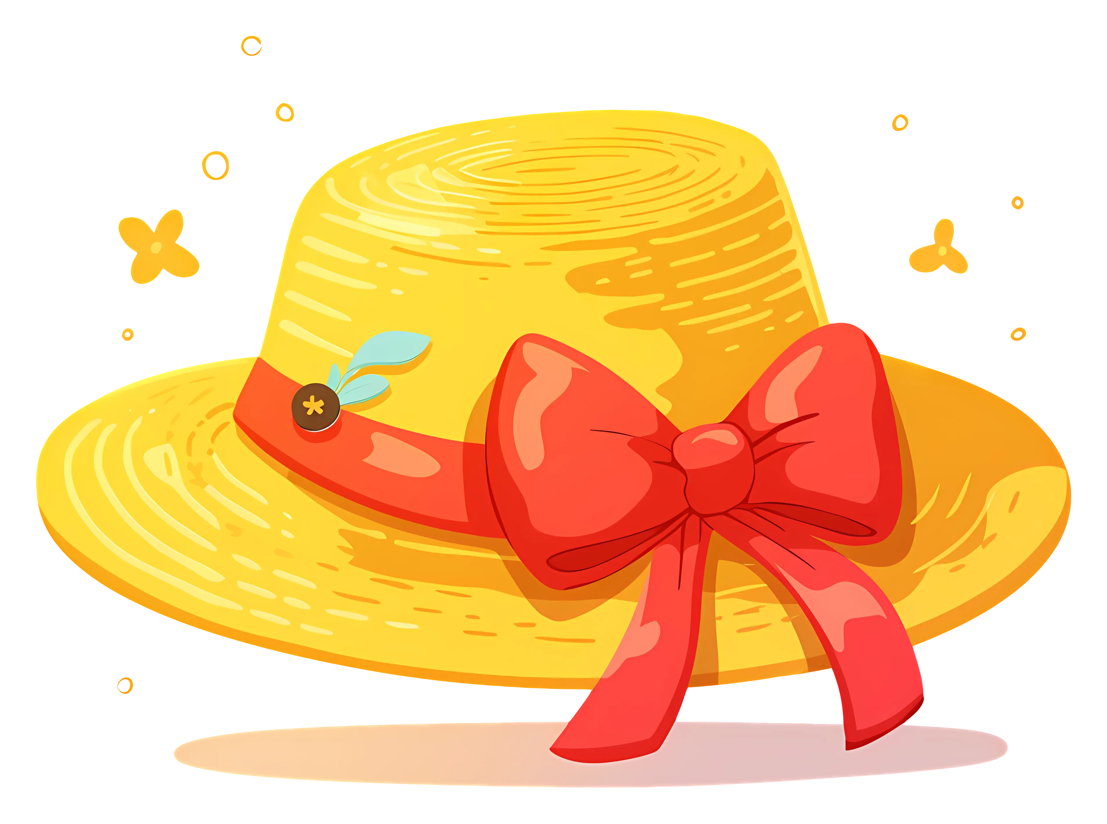 Yellow Straw Hat with Red Bow