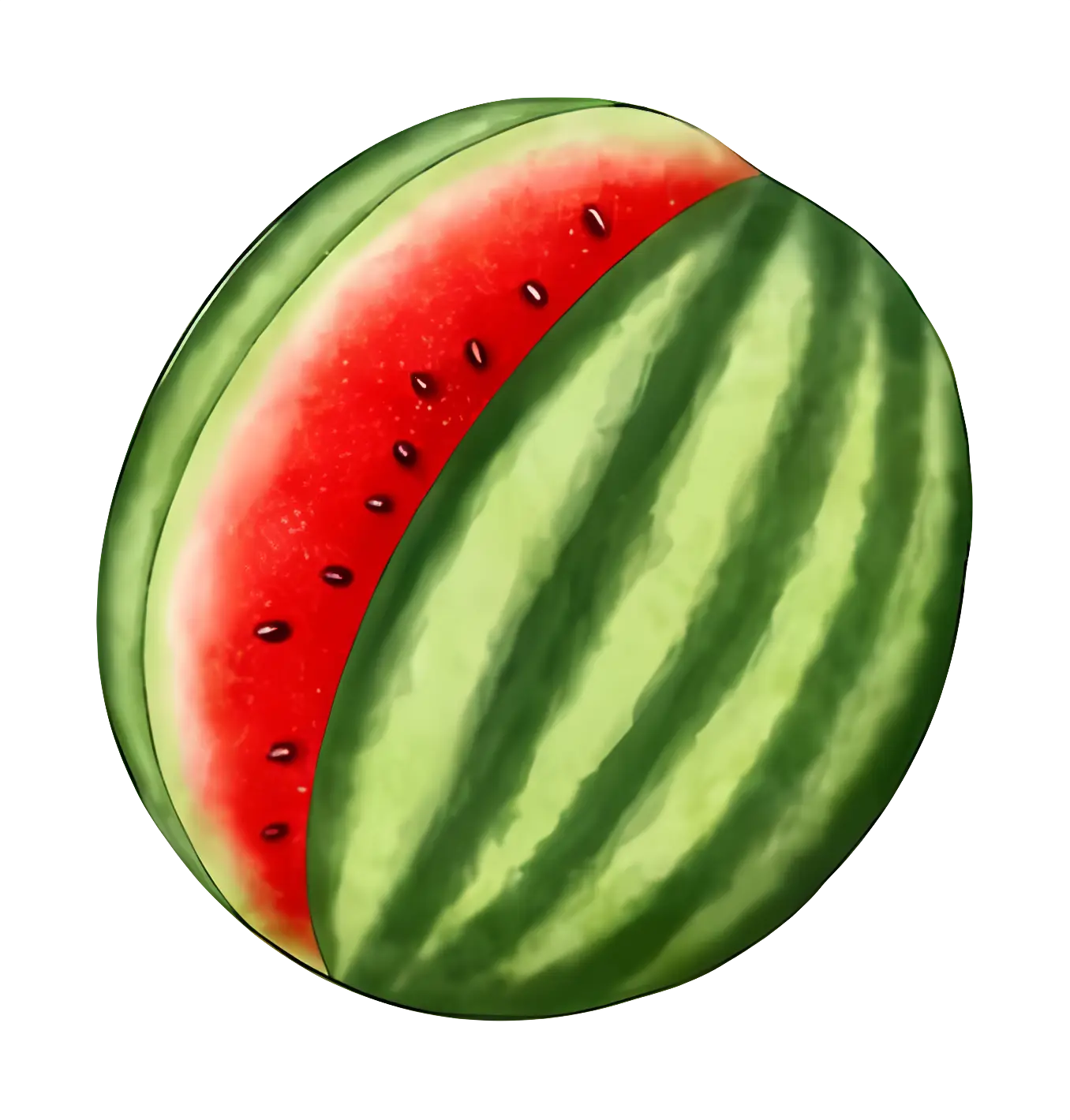 Vivid Illustrated Whole Watermelon with Slice