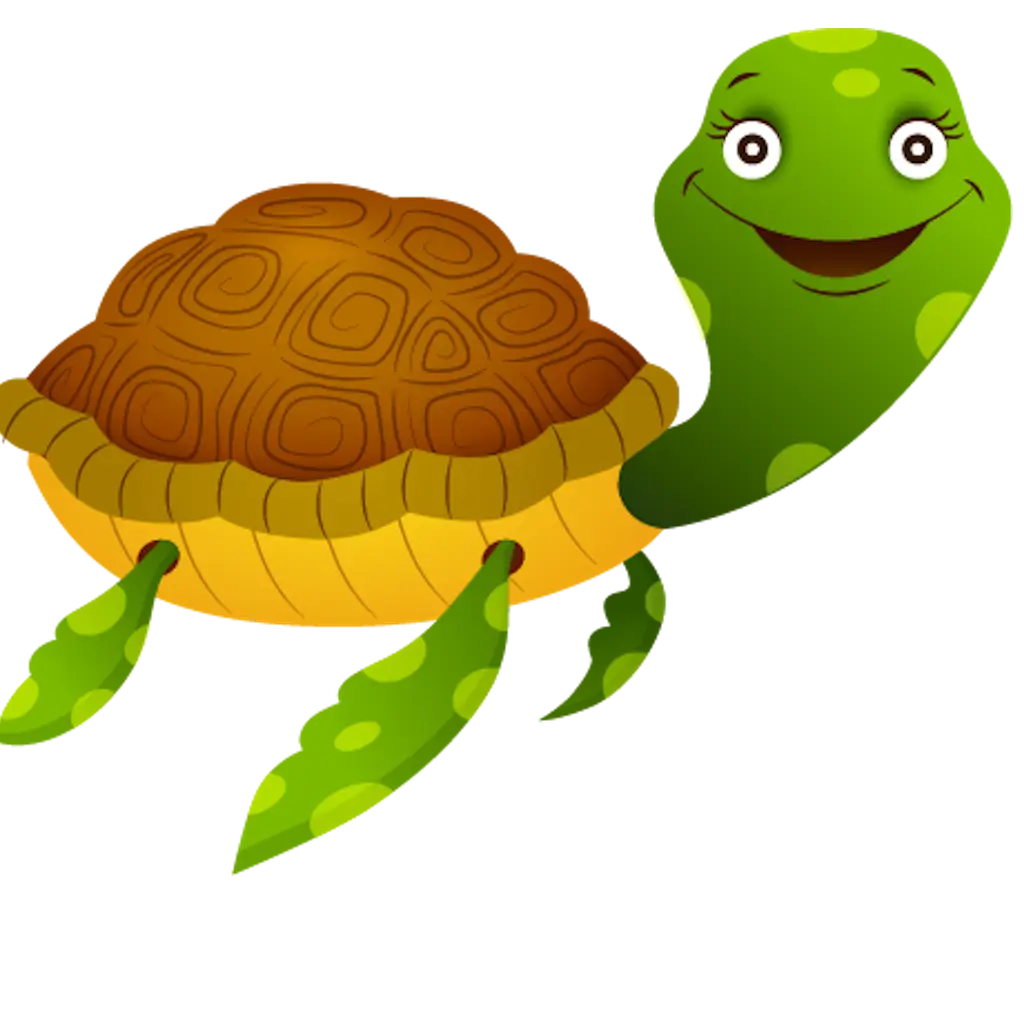 Happy Cartoon Turtle with Green Shell