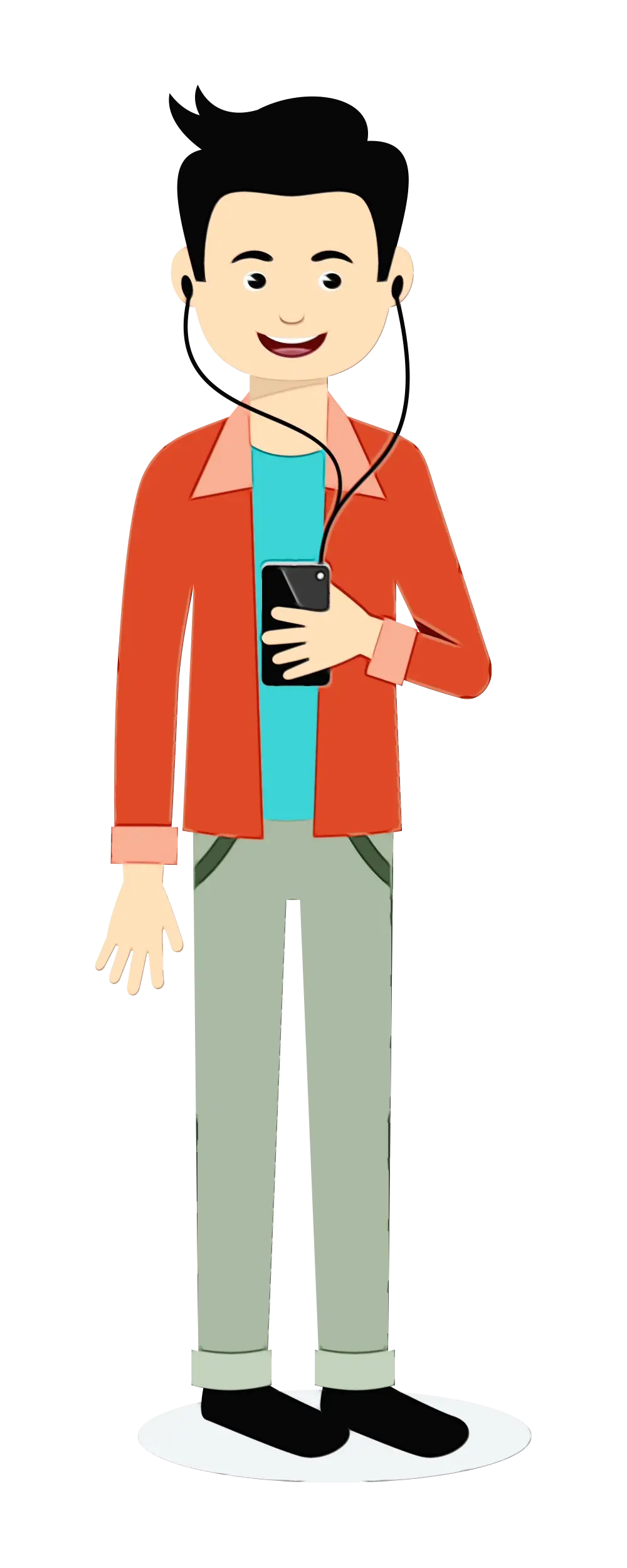 Cartoon Boy Listening to Music on Mobile Device