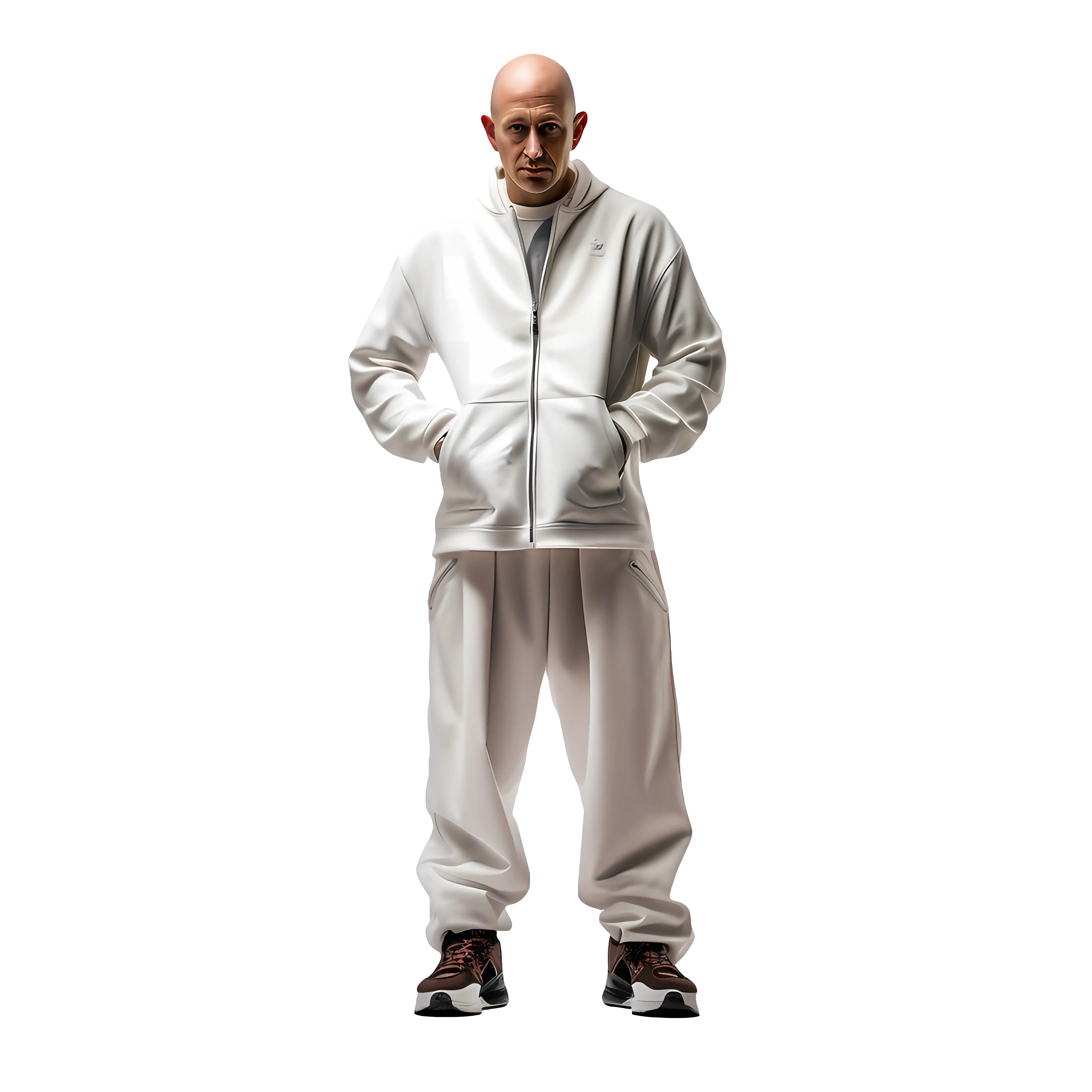 Man in White Tracksuit Standing