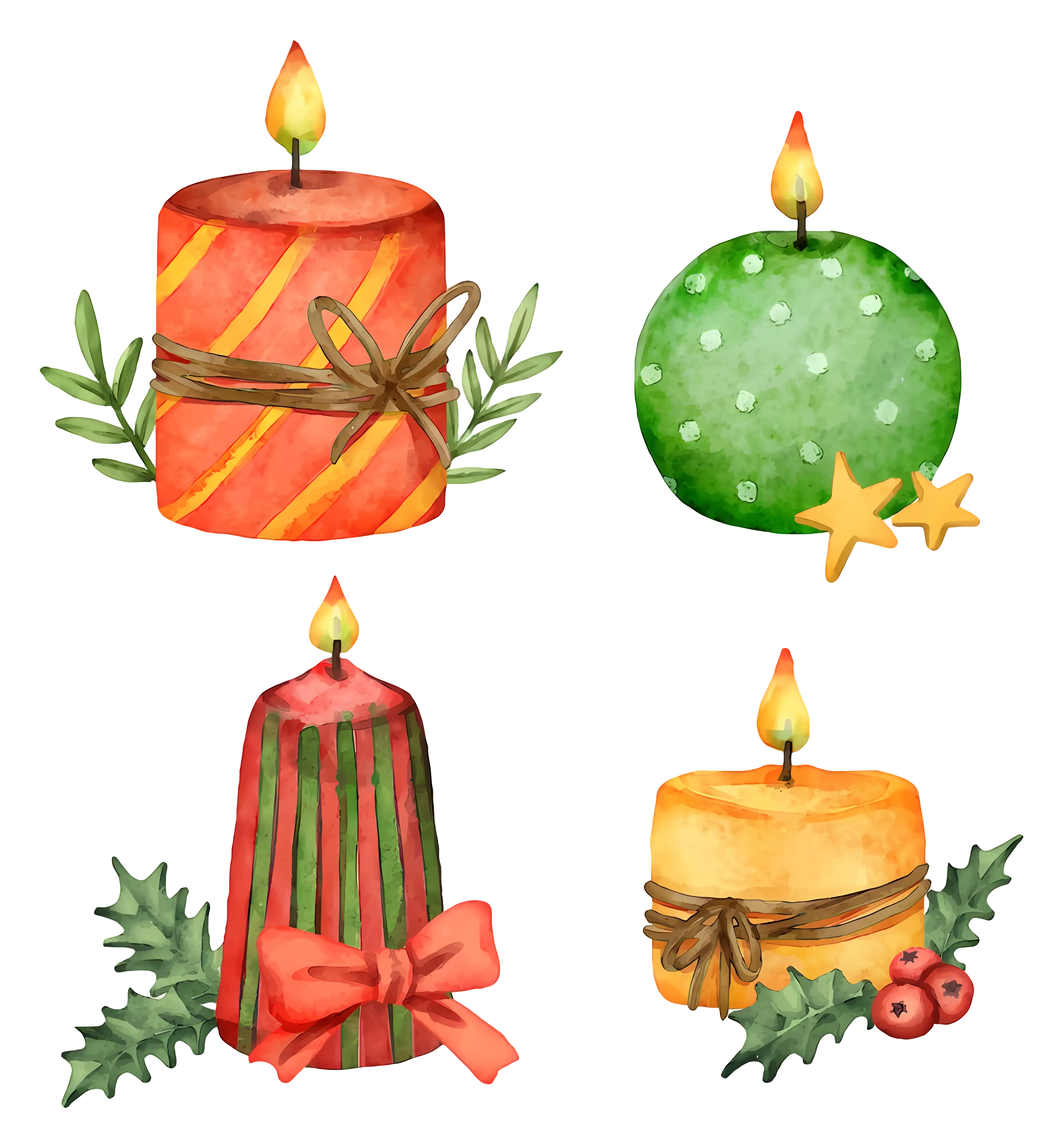 Decorative Christmas Candles with Festive Elements