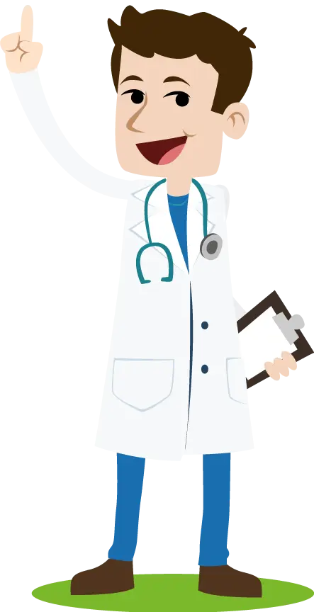 Cartoon Male Doctor with White Coat and Clipboard