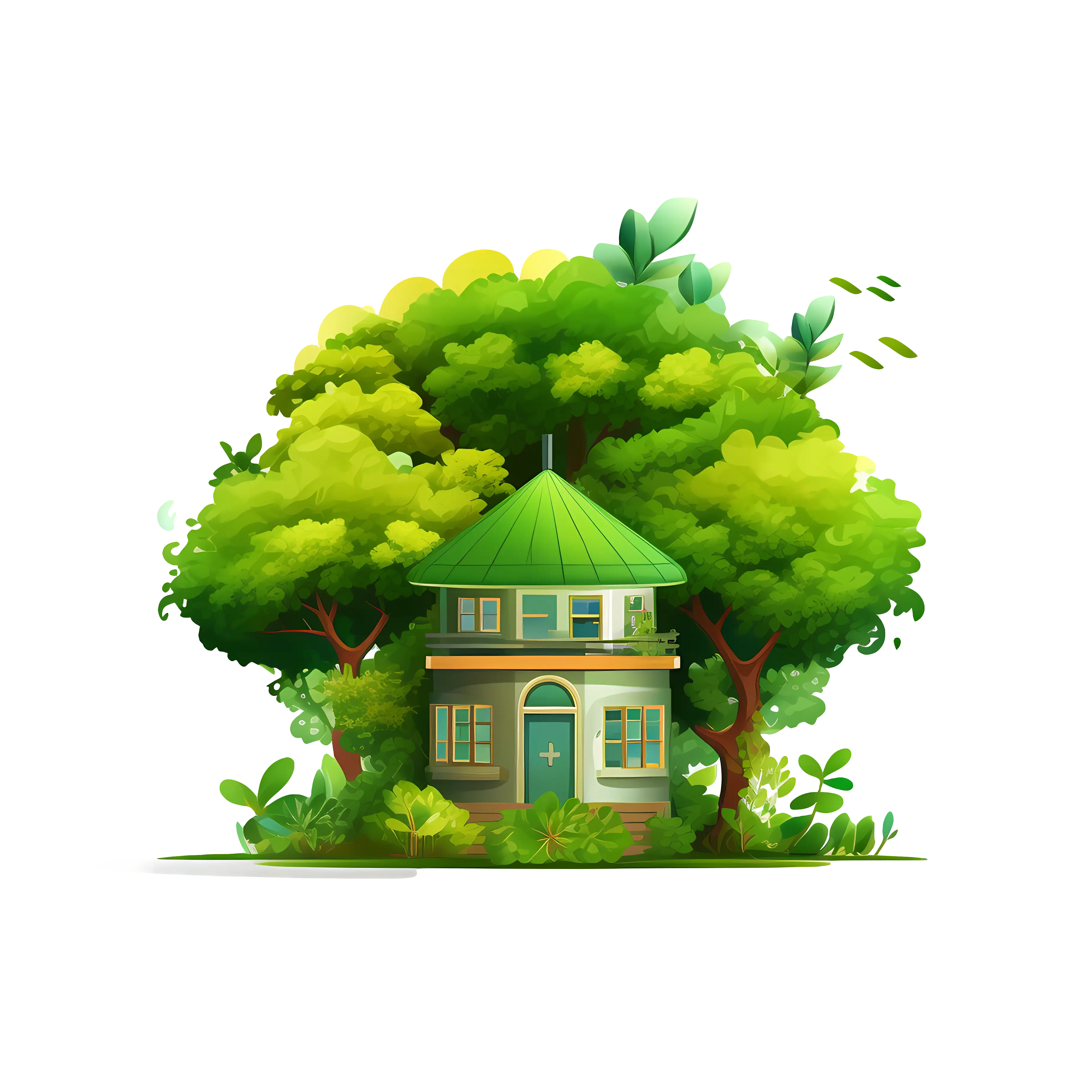 Green House Surrounded by Lush Trees