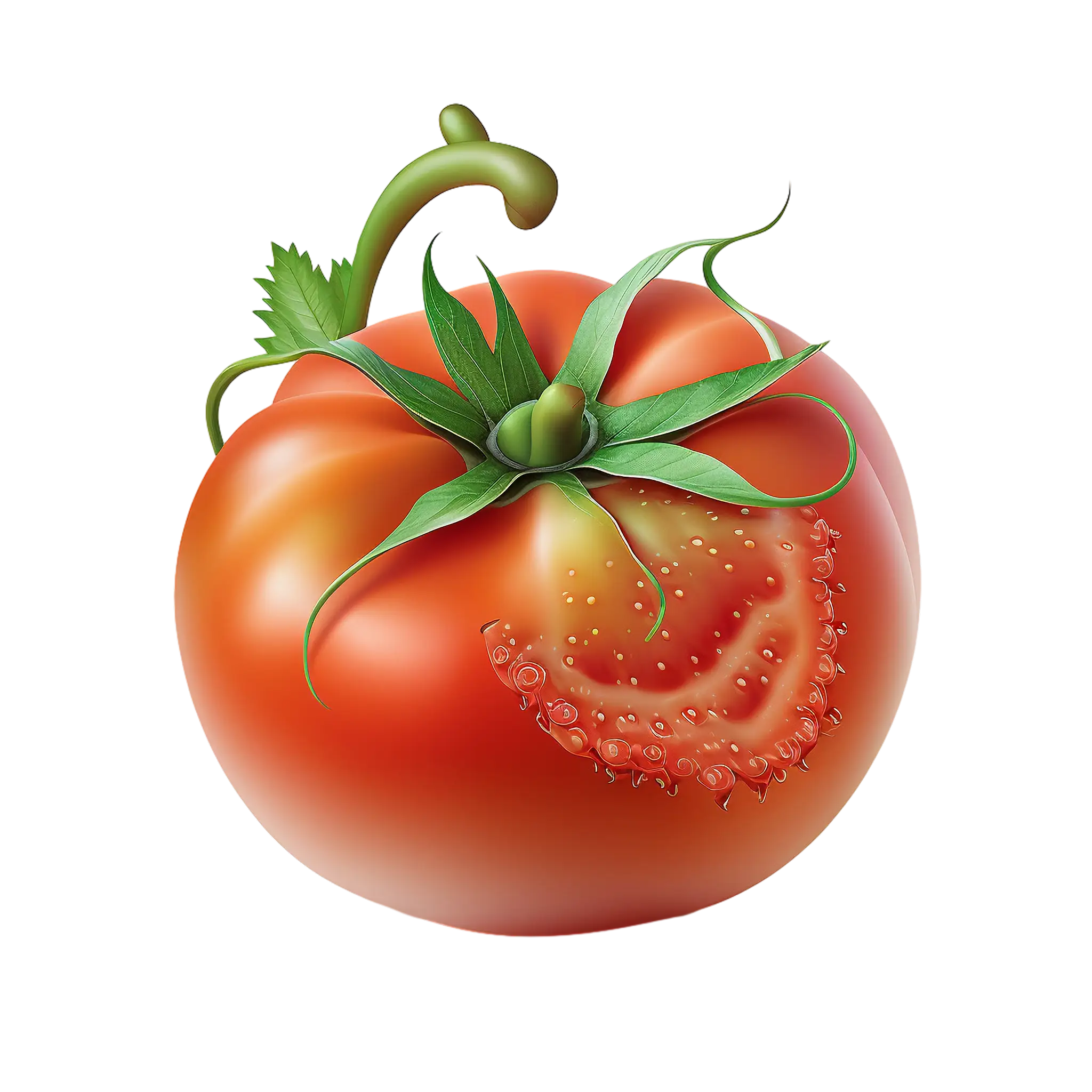 Fresh Juicy Red Tomato with Green Stem