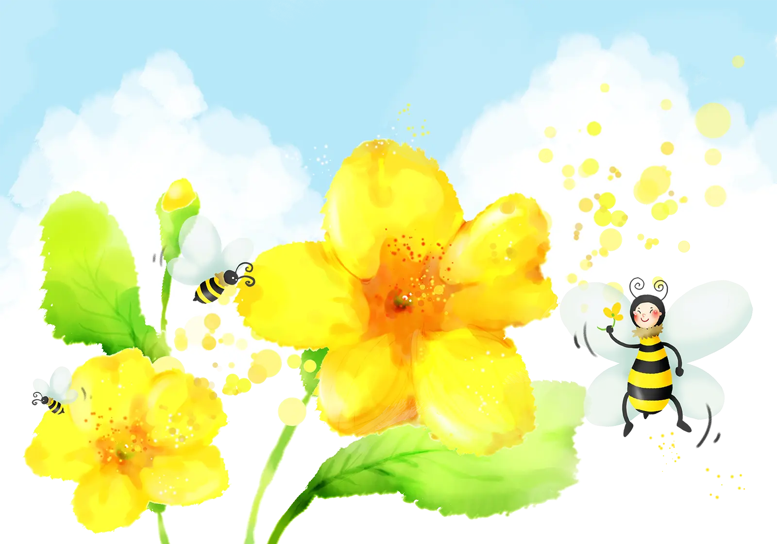 Yellow Flowers with Bees