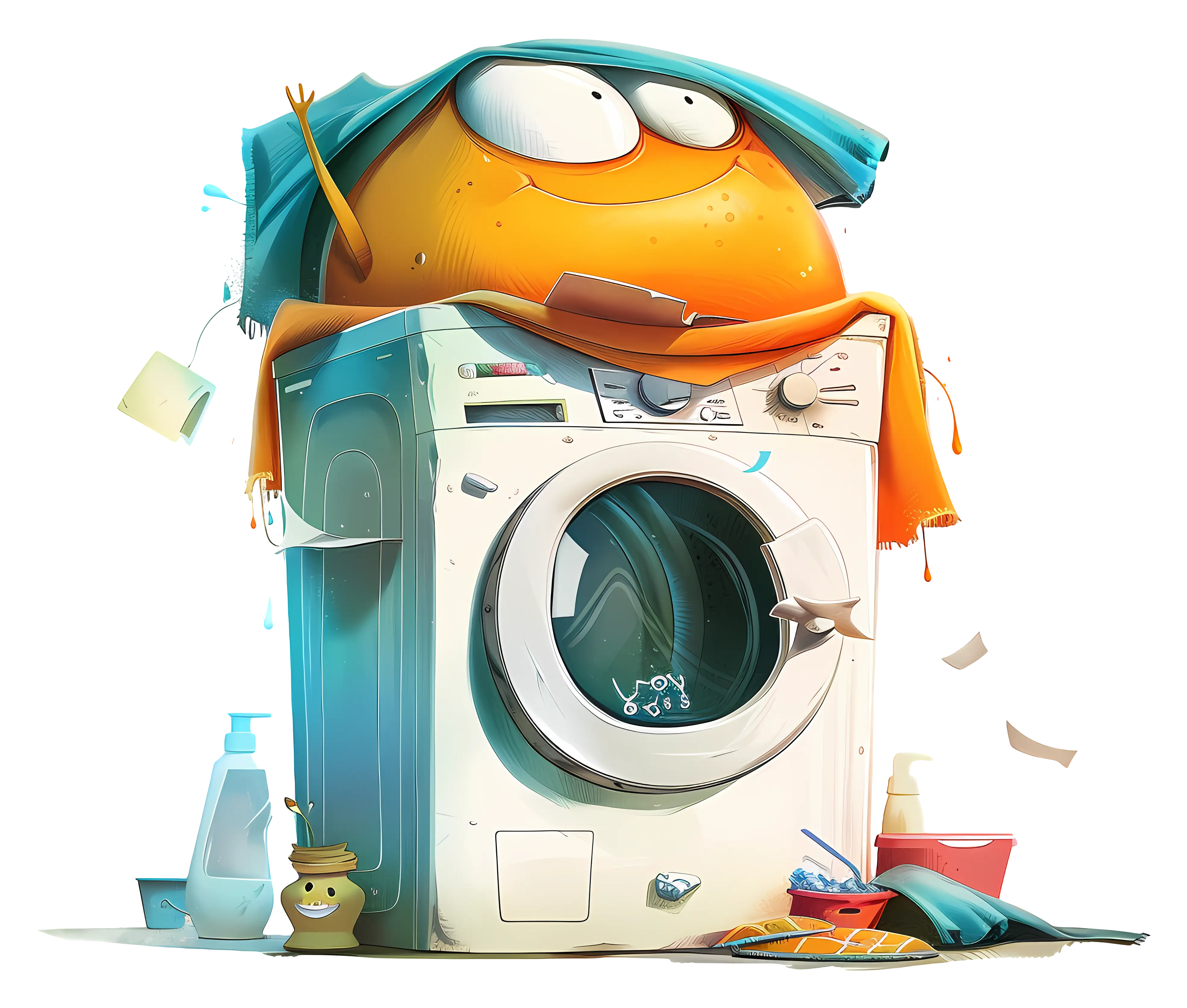 Funny Orange Character on Washing Machine