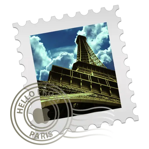Eiffel Tower Postage Stamp with &#039;Hello Paris&#039; Mark