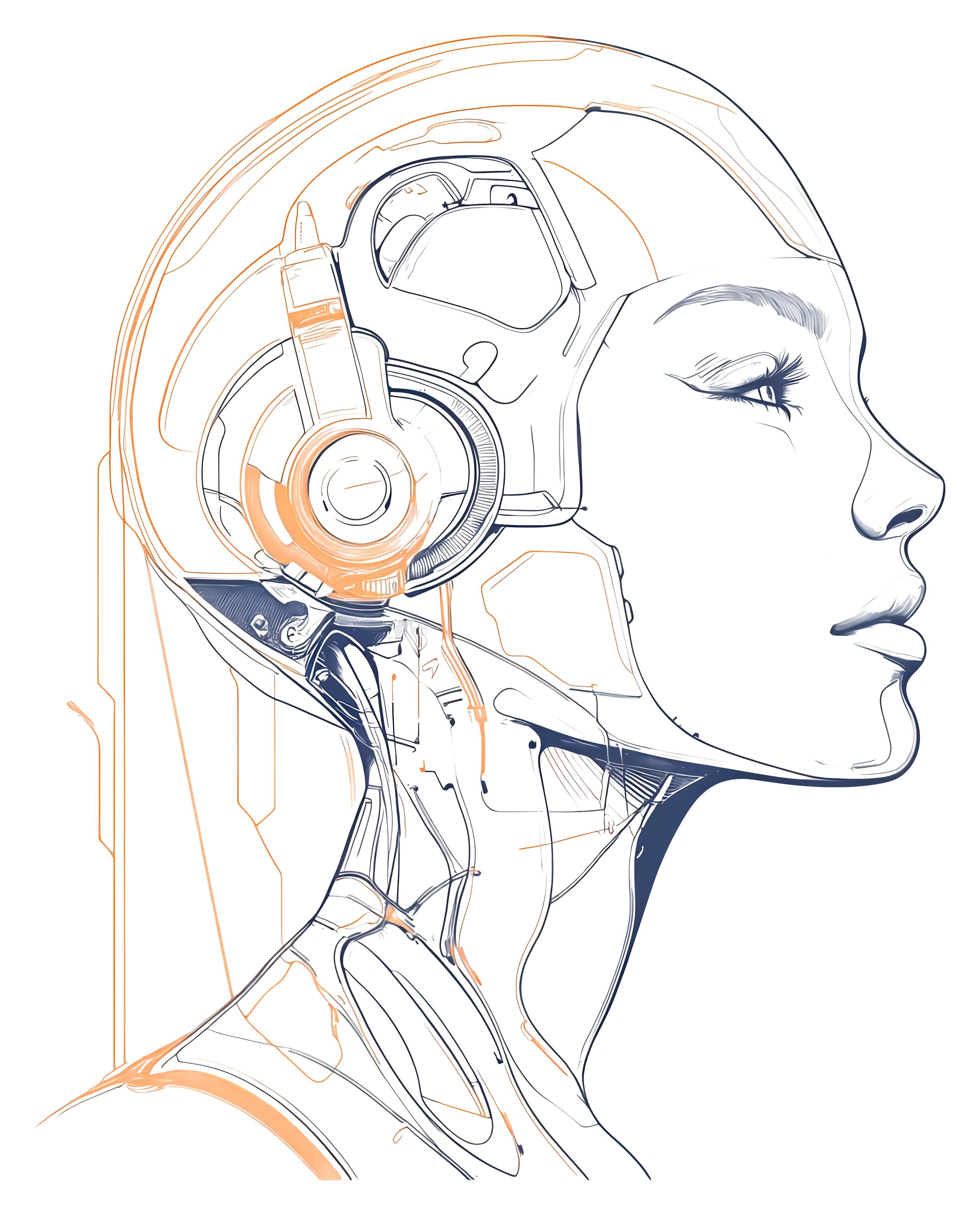 Futuristic Head with Technology Elements