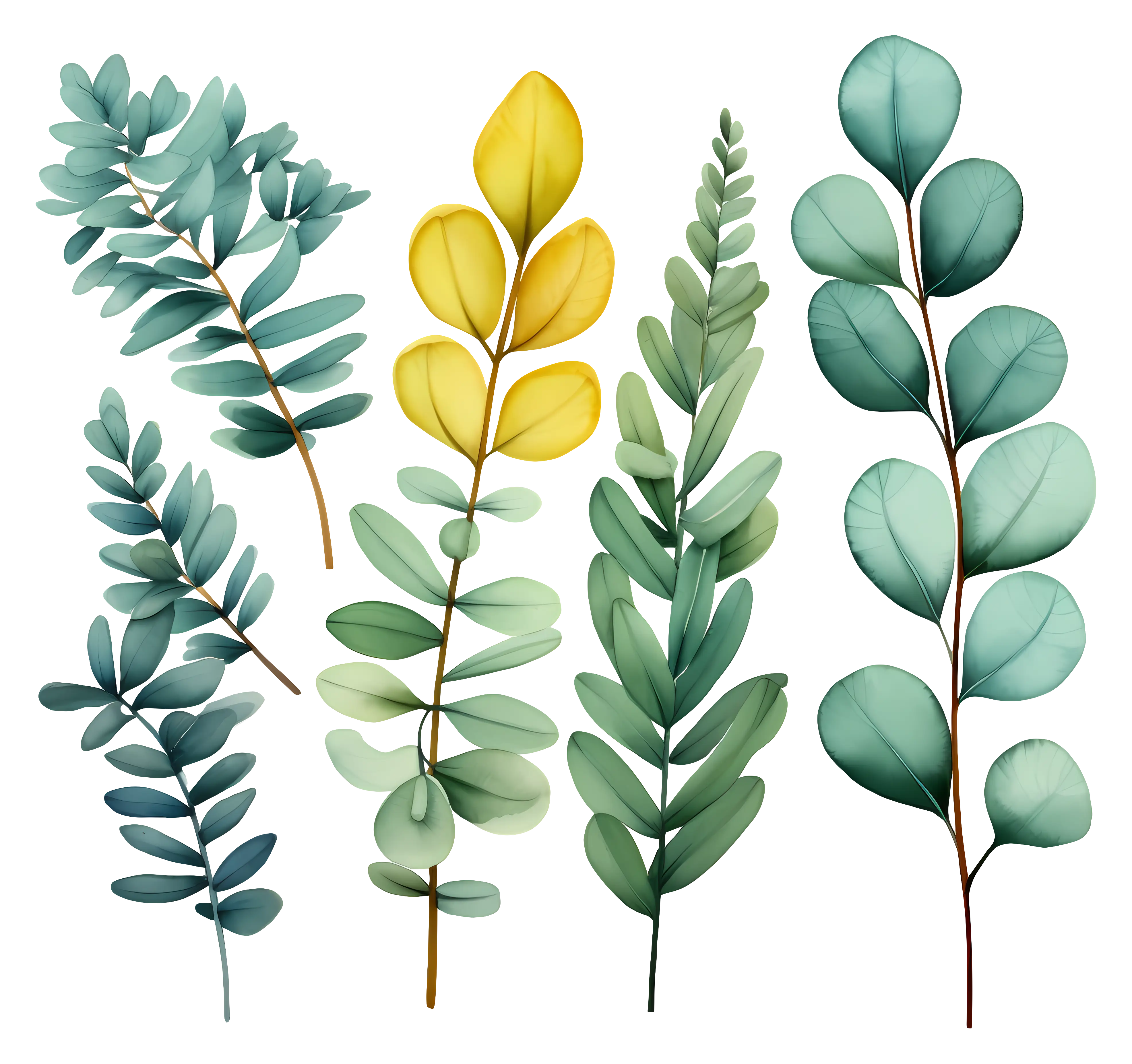Eucalyptus Leaves in Various Shades