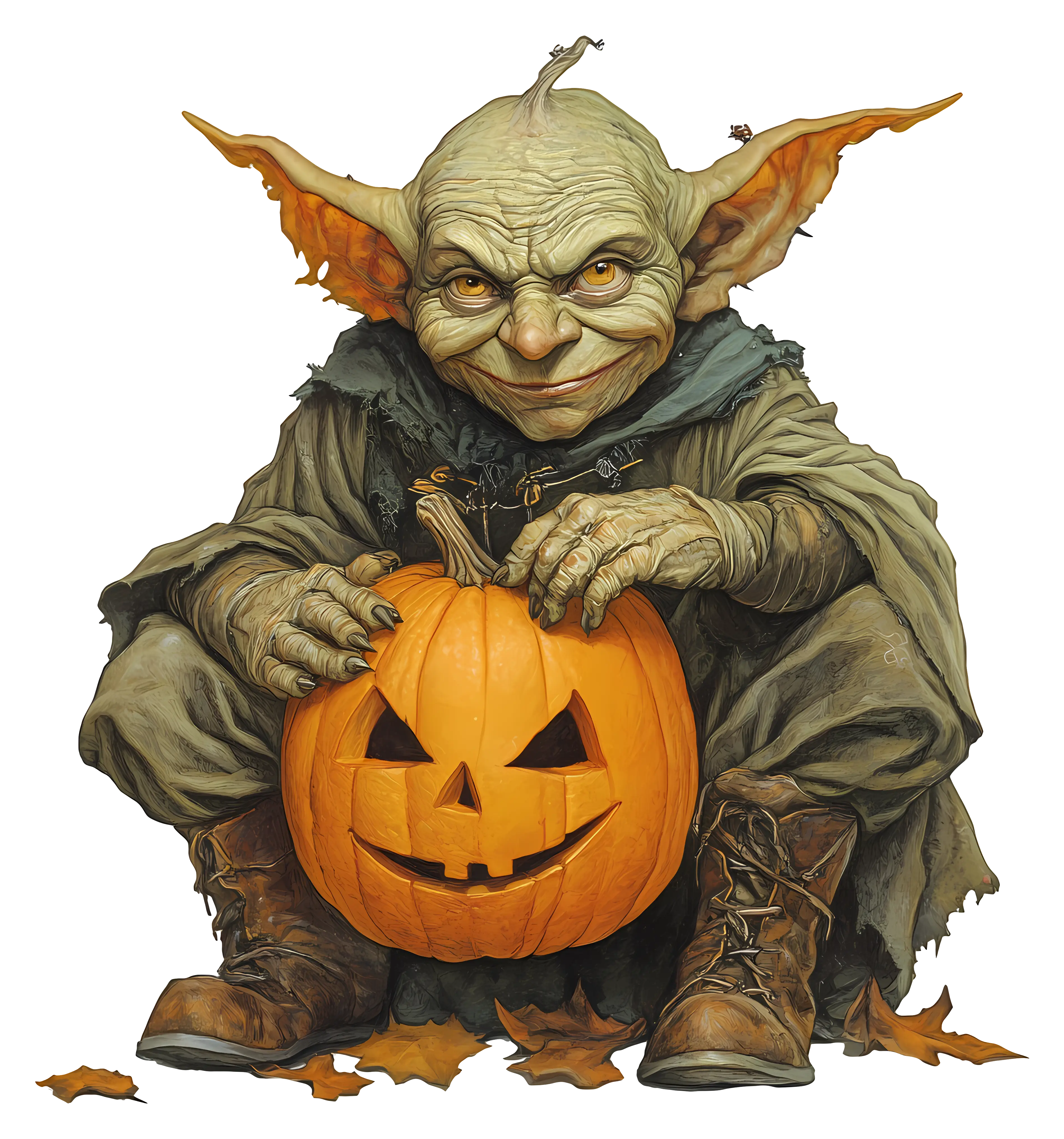 Goblin Holding Jack-O&#039;-Lantern Illustration