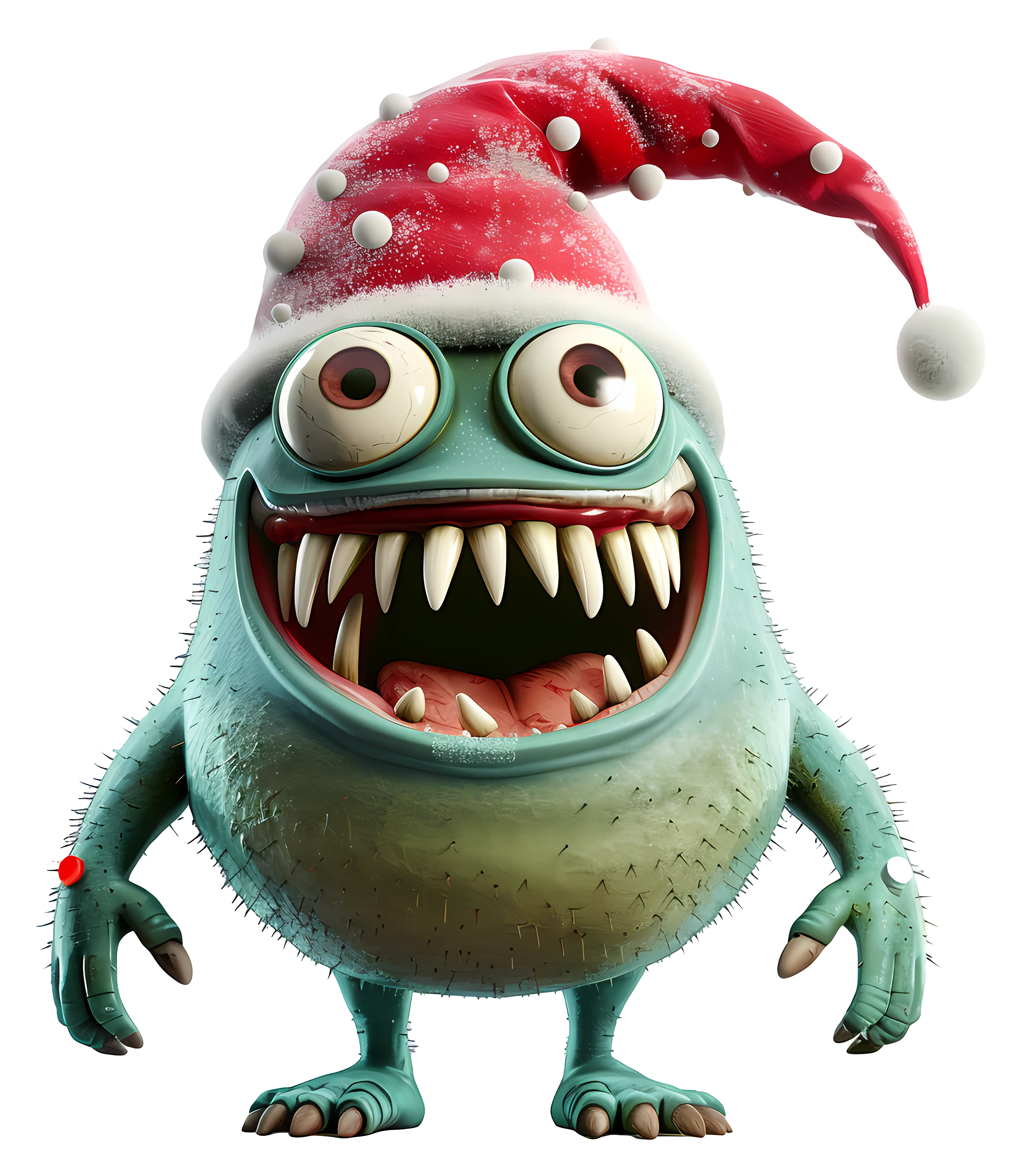 Blue Monster with Santa Hat