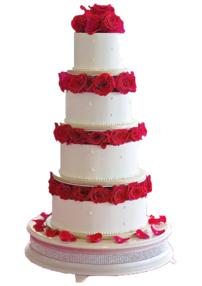 Elegant White Cake with Red Roses