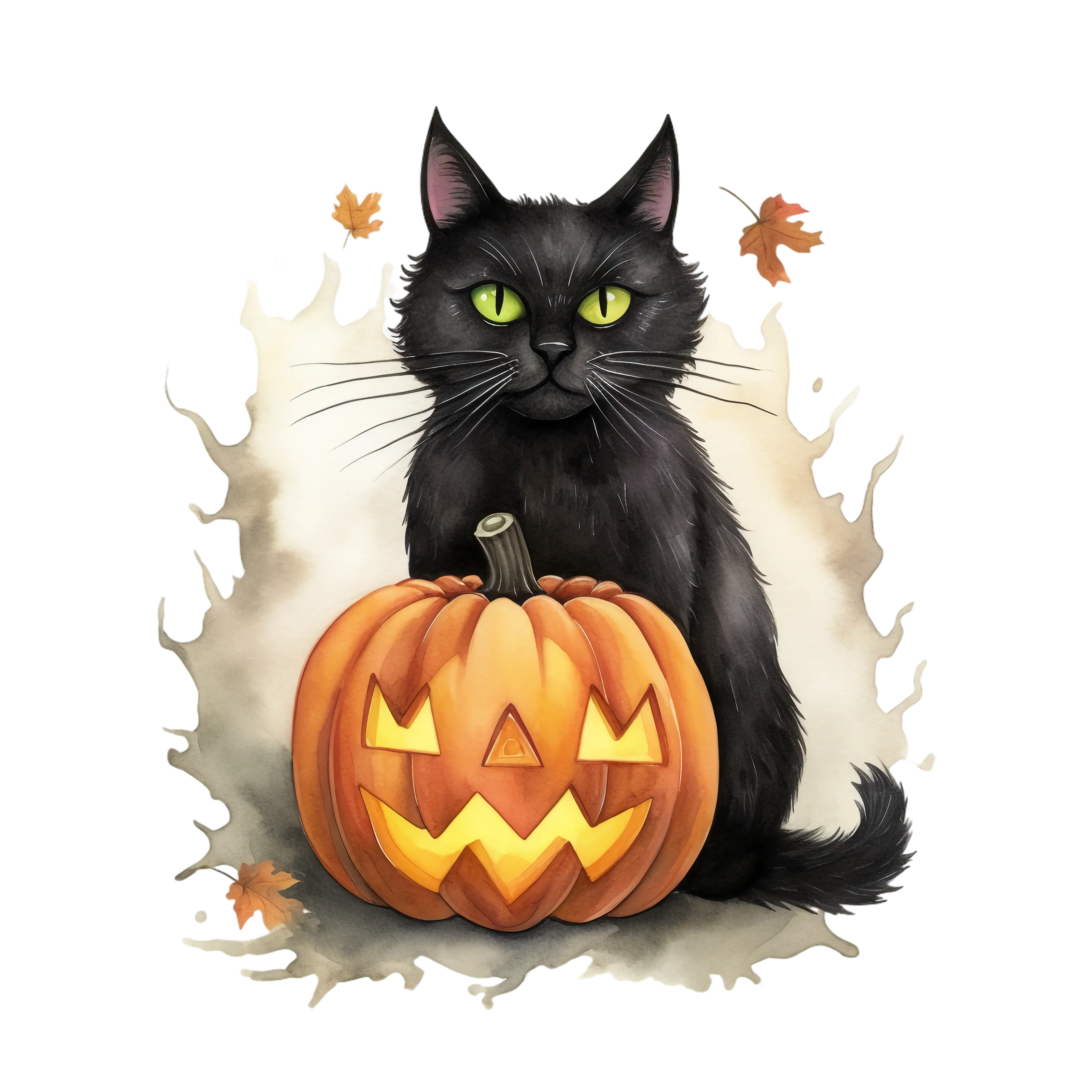 Black Cat with Pumpkin for Halloween Celebration