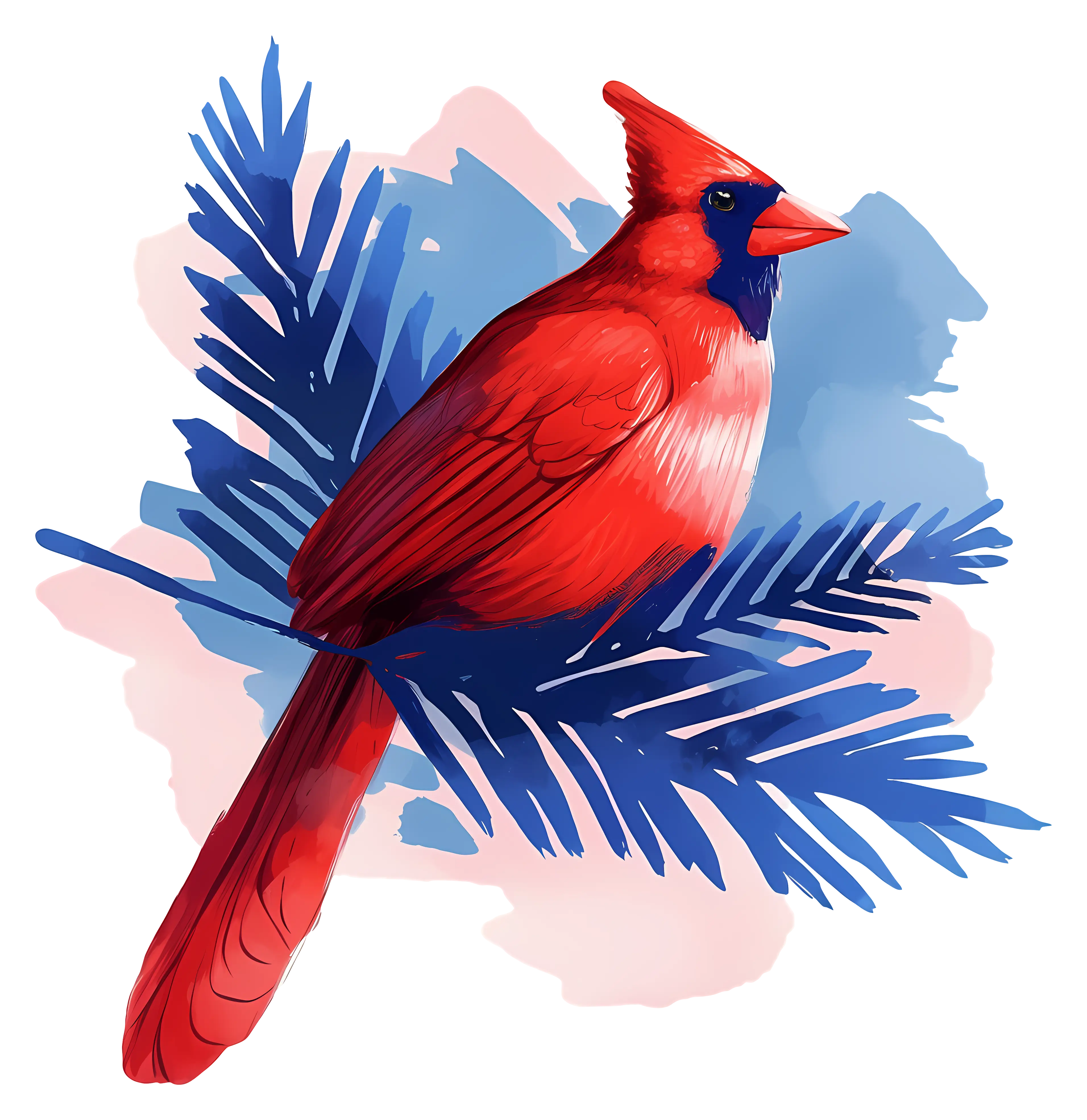 Red Cardinal Sitting on a Palm Branch