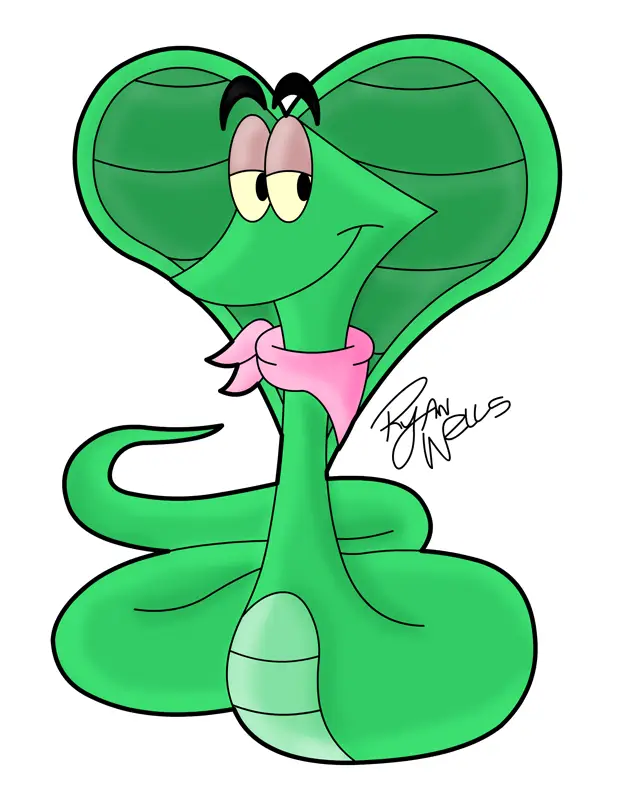 Green Cartoon Snake with Pink Scarf
