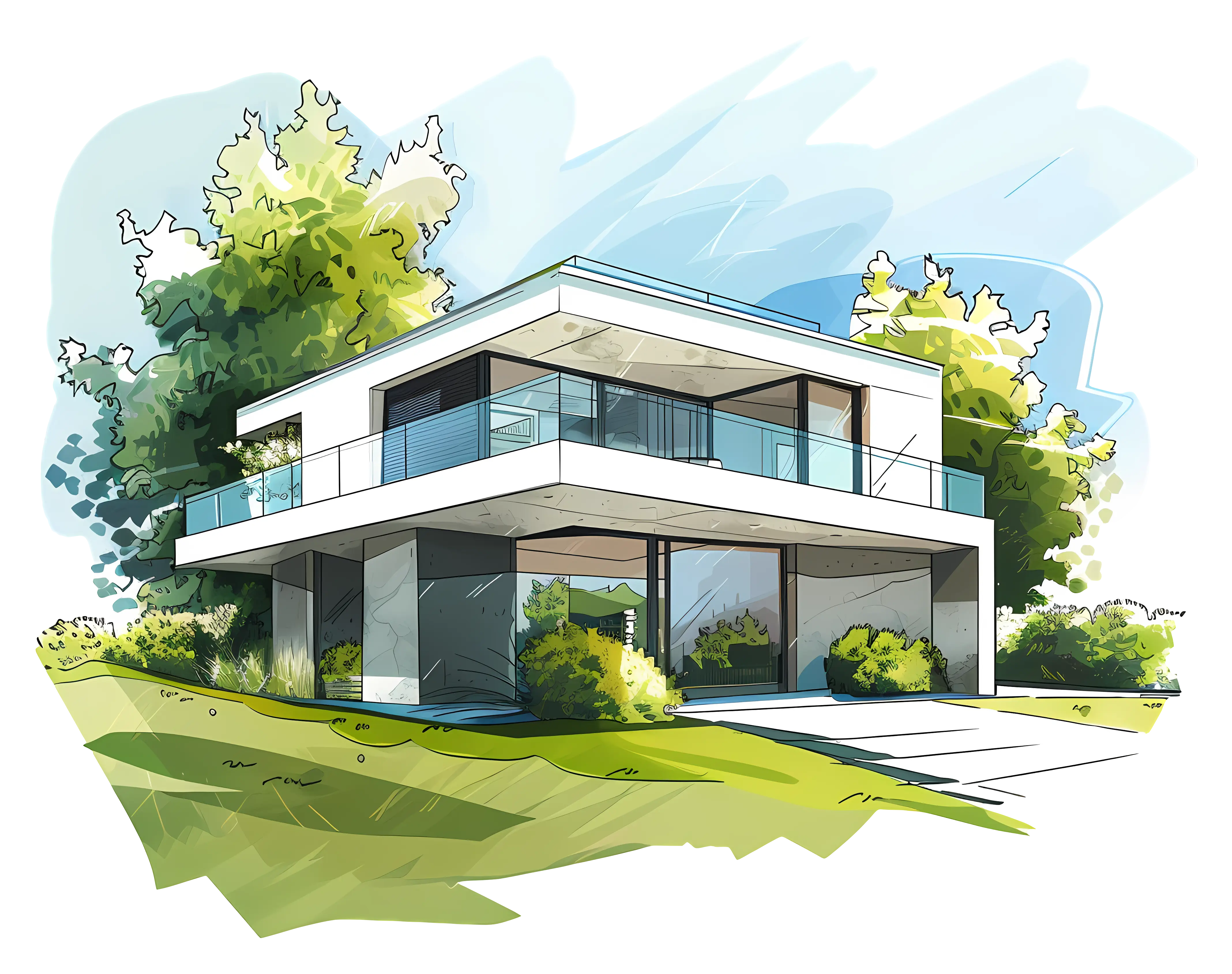 Modern House with Green Landscaping