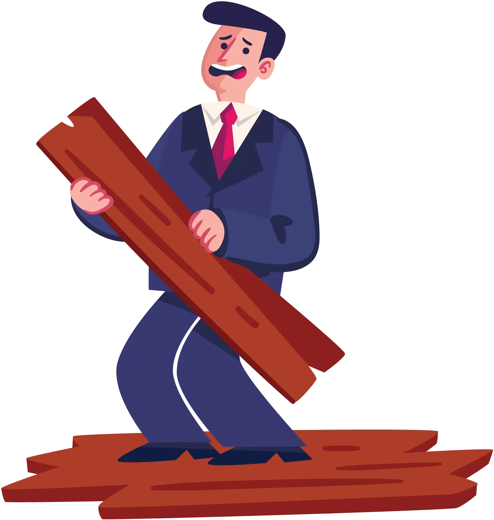 Cartoon Man Carrying Wood Plank